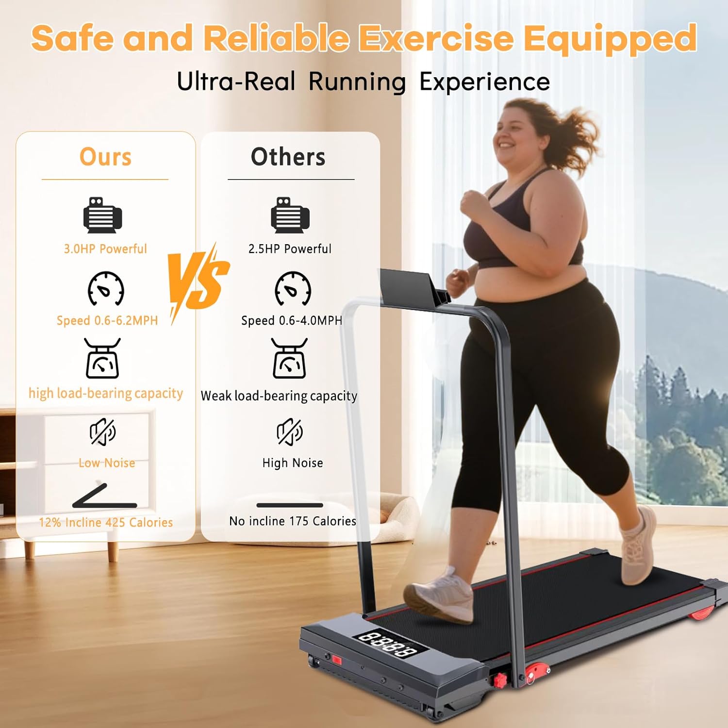 Walking Pad with Handle Bar and Incline, 3 in 1 Under Desk Treadmill with Hiking Mode, 2.5HP Low Noise Walking Treadmill Pad with Remote Control,Portable Treadmills for Home Office, Led Display - Image 2