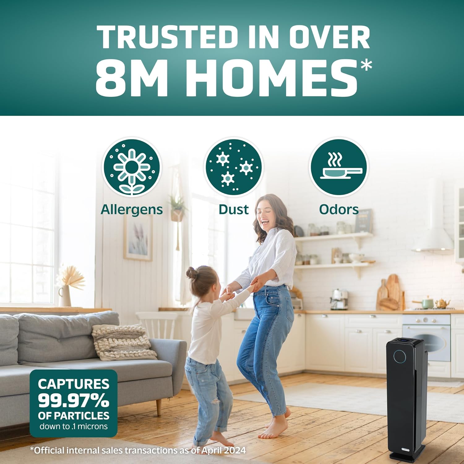 GermGuardian Air Purifier for Home with HEPA Pure Filter, for Wildfire Smoke, Pet Dander, Pollen, Odors, Large Rooms Up To 870 Sq. Ft., Removes 99.97% Pollutants, UV-C Light, 28", AC5350B, Black - Image 2