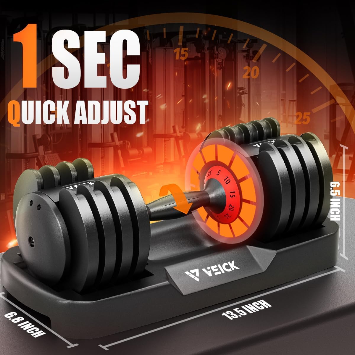 VEICK 25/55 lbs Adjustable Dumbbell with Anti-Slip Turning Handle, Fast Adjust Weight for Men Women, Exercise Equipment with Tray for Home Gym Full Body Workout Fitness - Image 2