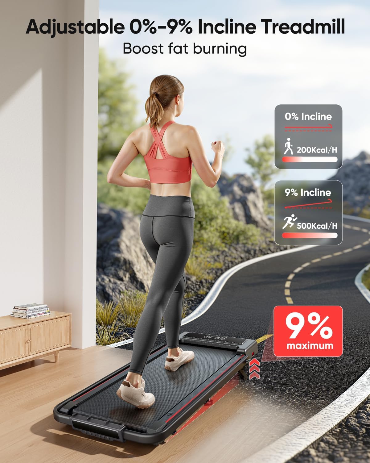 4 In 1 Foldable Walking Pad Treadmill with Incline and Handle Bar, 2.5HP with Dual Display and Mute Control Under Desk Treadmills for Home with App Bluetooth Folding Treadmill for Small Space - Image 3