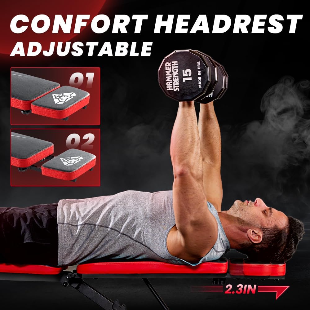 Adjustable Weight Bench, Workout Bench with Adjustable Headrest for Full Body Workout, Fast Folding 660LBS Stable Weight Bench for Men Women Versatile Workouts and Workout Bench for Home Gym (Black) - Image 3