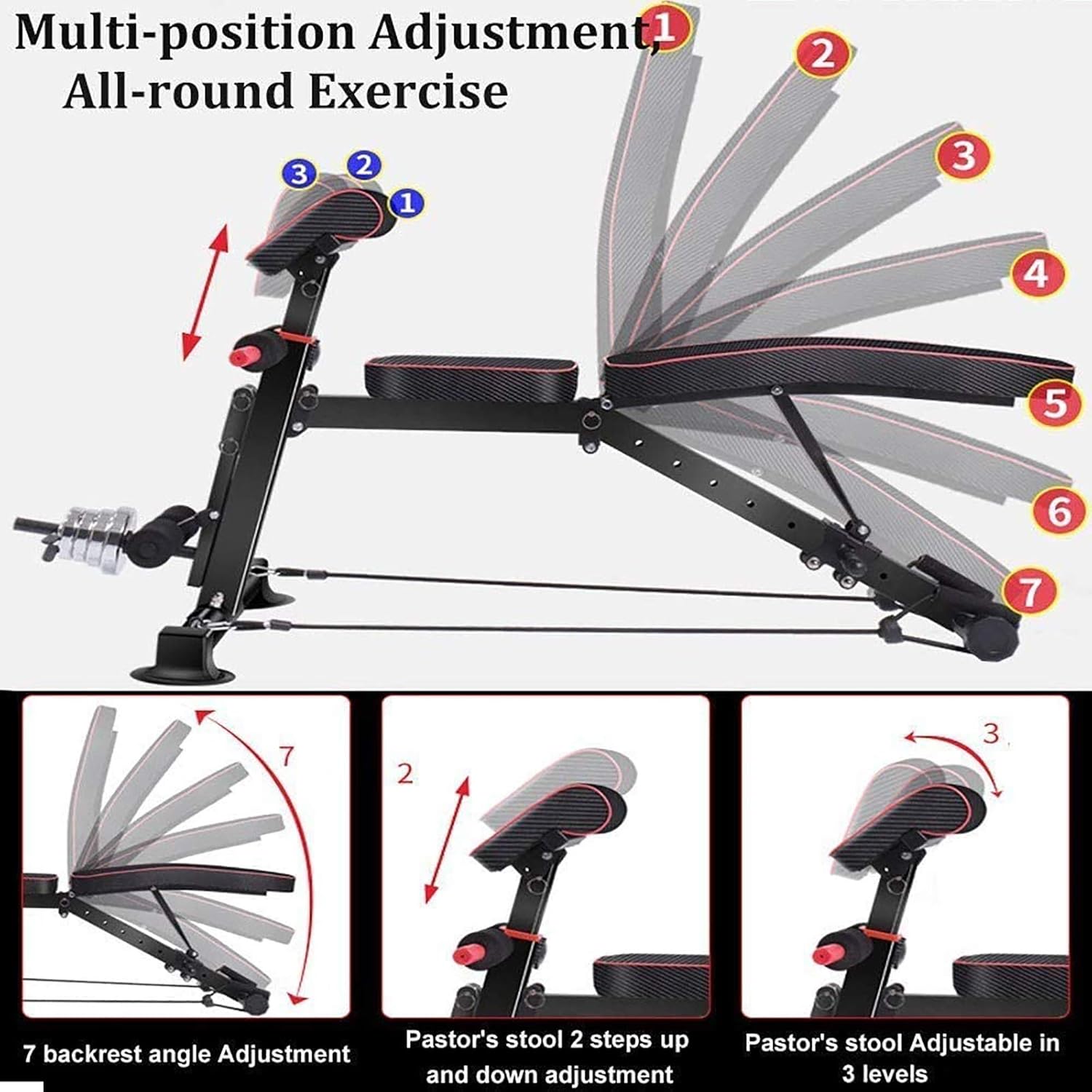 Weight Bench Foldable Bench Press Incline Decline Fitness Bench Full Body Fitness Workout Adjustable Dumbbell Bench Sit Up Bench for Home Gym Exercise - Image 3