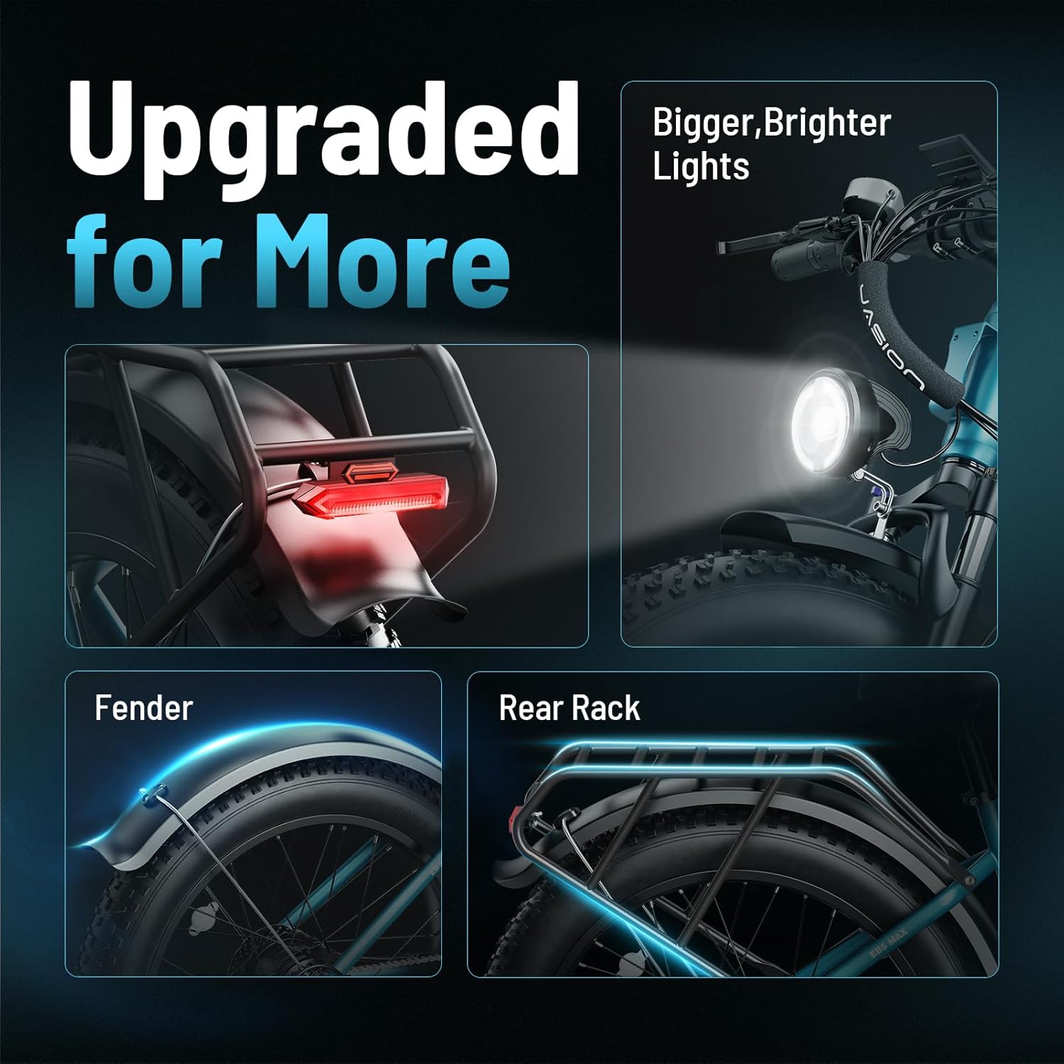 Jasion EB5 MAX Electric Bike for Adults with 1500W Peak Motor, 48V 15Ah (720Wh) Battery Electric Mountain Bike, 26'' x 4'' Fat Tire Ebike, 28+MPH Speed, Cruise Control, with Fenders, Rear Rack - Image 4