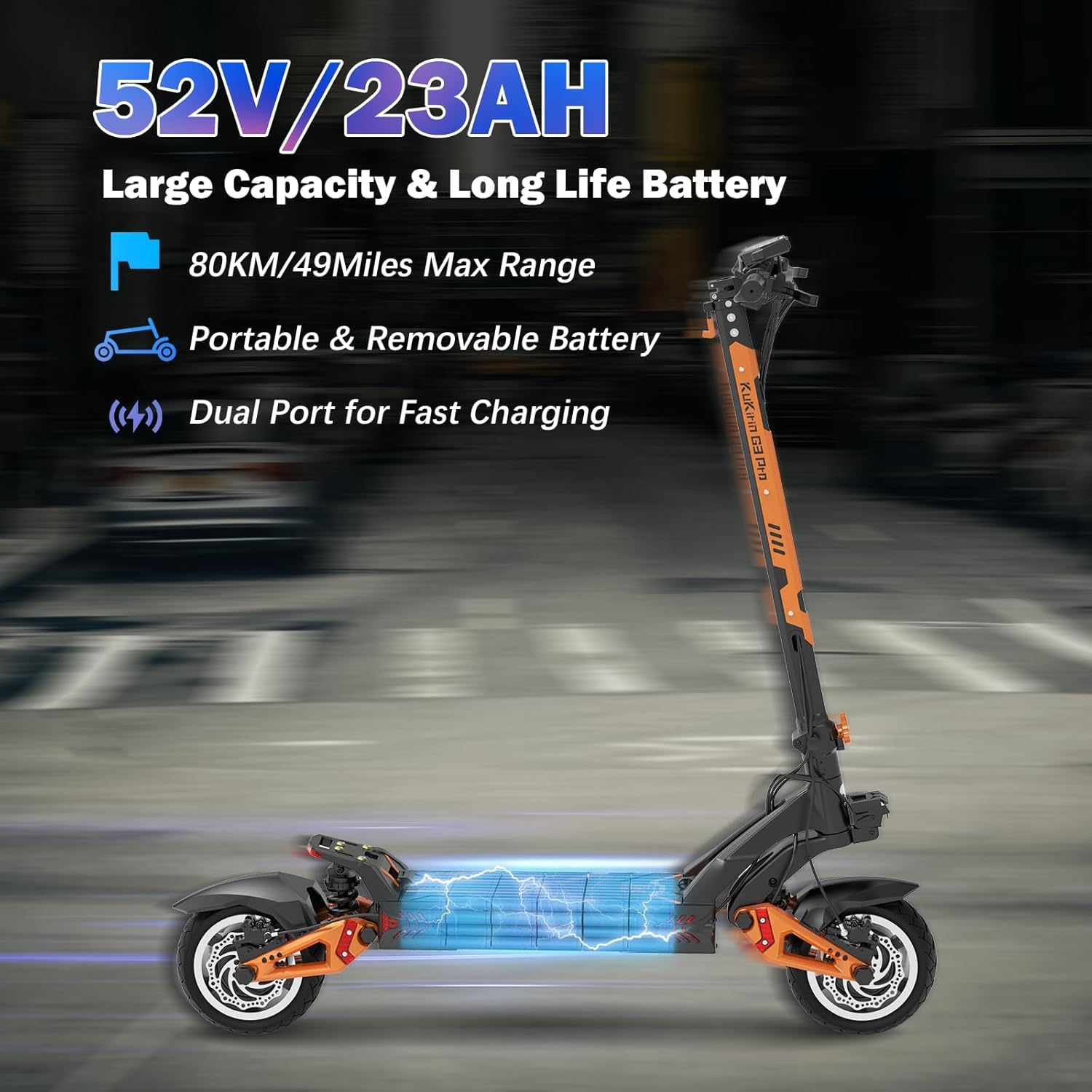 KuKirin G3PRO/G4 Electric Scooter for Adults, 2400W Powerful Motor Up to 40MPH, 10.5" Off Road Tires 52V/23Ah Large Capacity, KUGOO Kirin Folding Fast e Scooter for Adult - Image 4