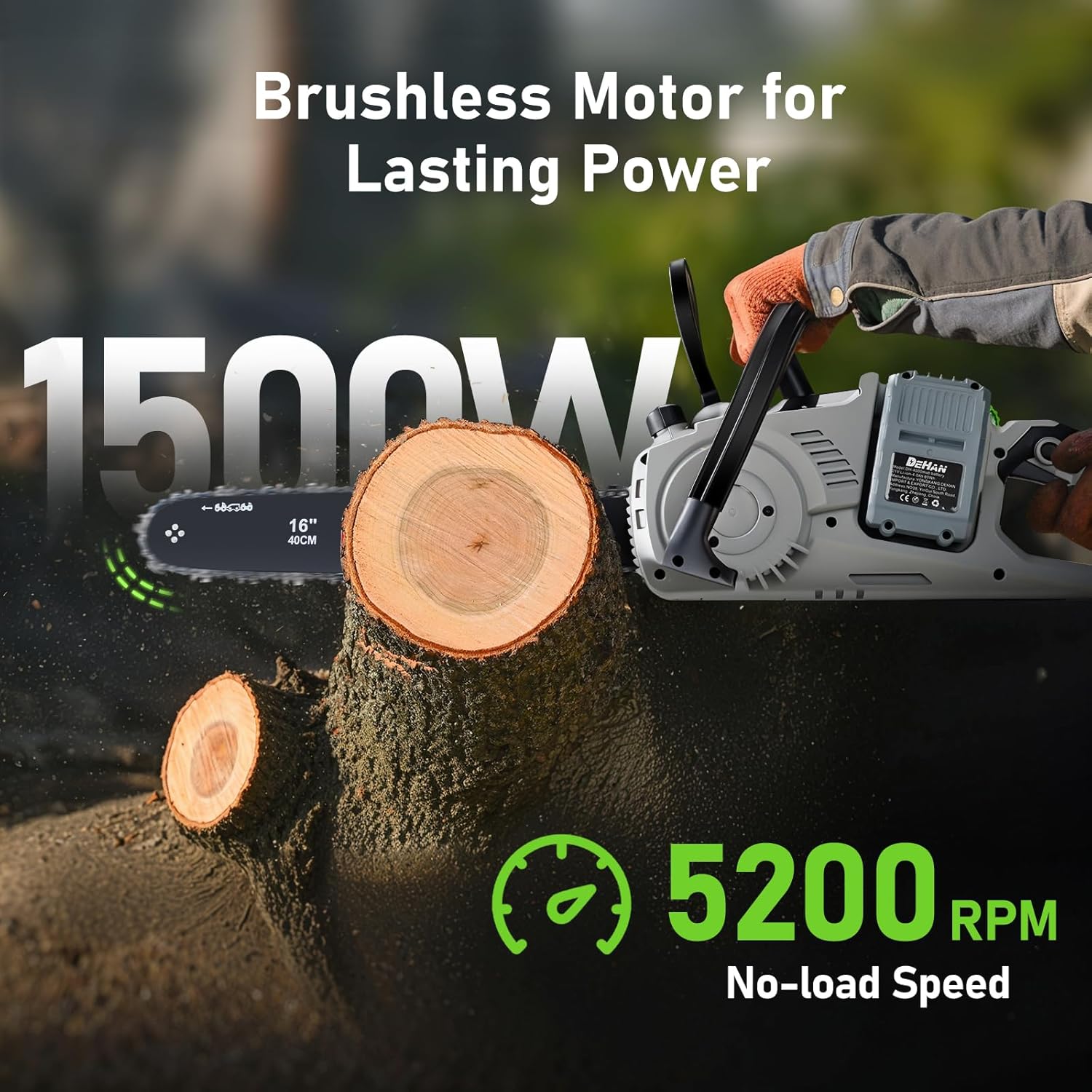 16 Inch Brushless Chainsaw with 2 x 4.0Ah 21V Battery, Tool-Free Chain Tensioning, Instant Chain Brake & Transparent Oil Tank – Tools for Tree Trimming & Wood Cutting - Image 4