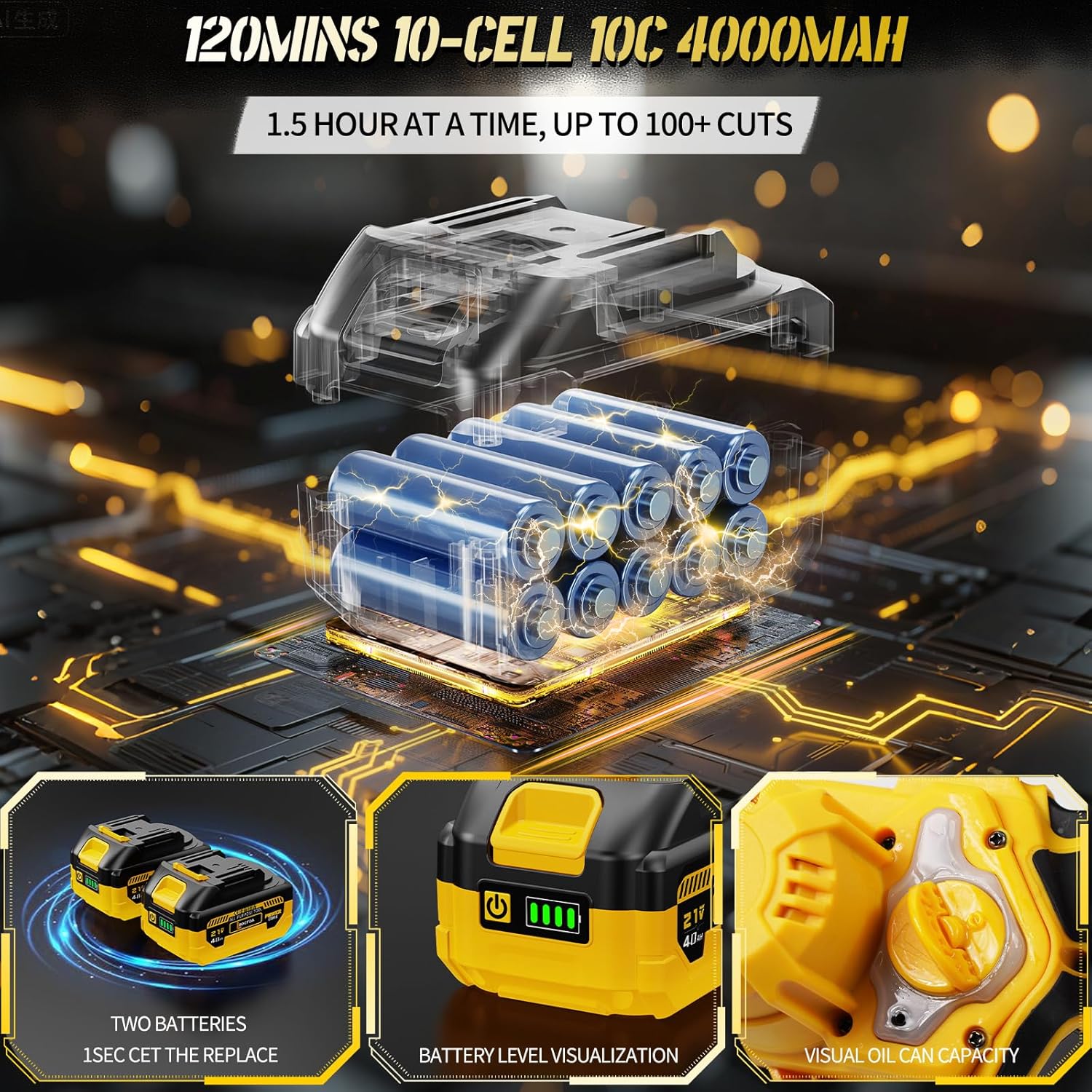 3-in-1 Electric Pole Saws for Tree Trimming, 8"&6" Mini Chainsaw with Extension Pole Total Reach of Max 15.58ft, 1000W Brushless Motor, Cordless Pole Saw Auto Oiling, 2×4.0Ah Battery, for Wood Cutting - Image 4