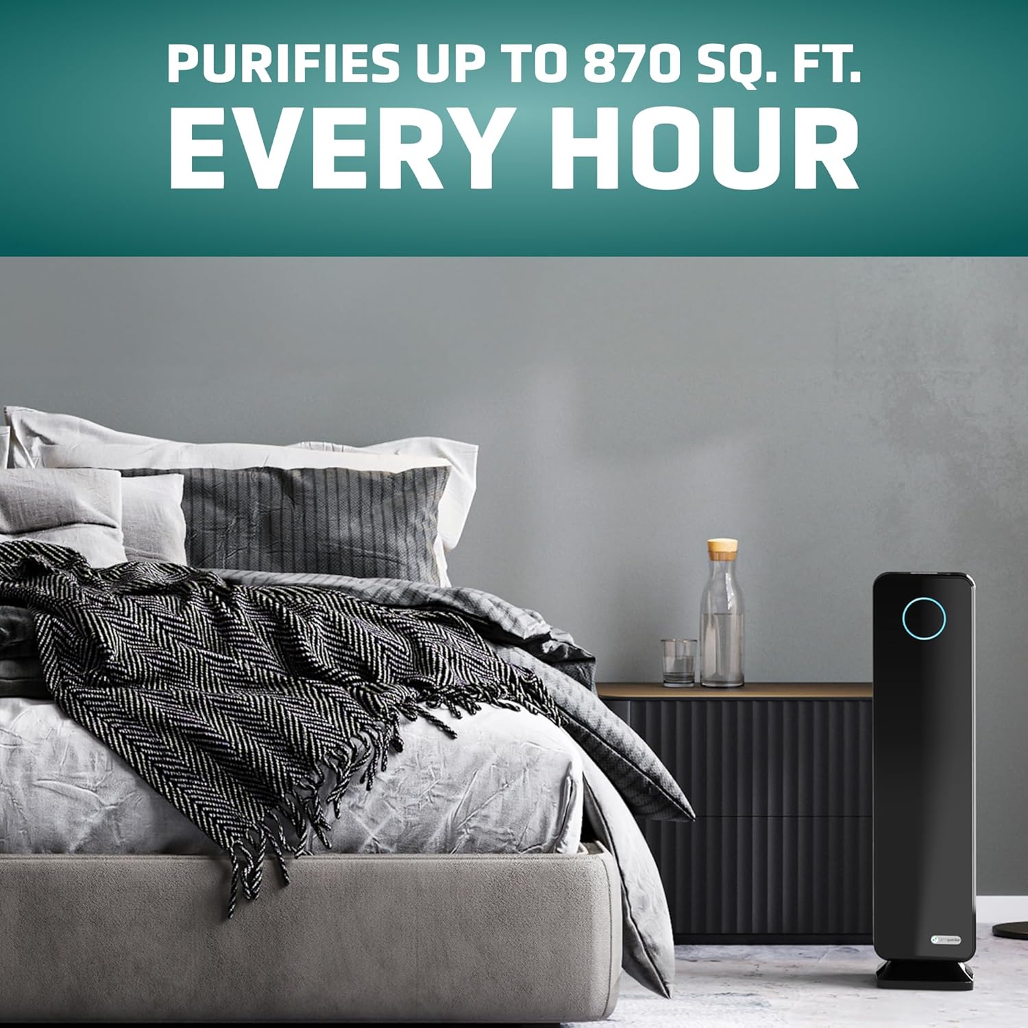 GermGuardian Air Purifier for Home with HEPA Pure Filter, for Wildfire Smoke, Pet Dander, Pollen, Odors, Large Rooms Up To 870 Sq. Ft., Removes 99.97% Pollutants, UV-C Light, 28", AC5350B, Black - Image 4