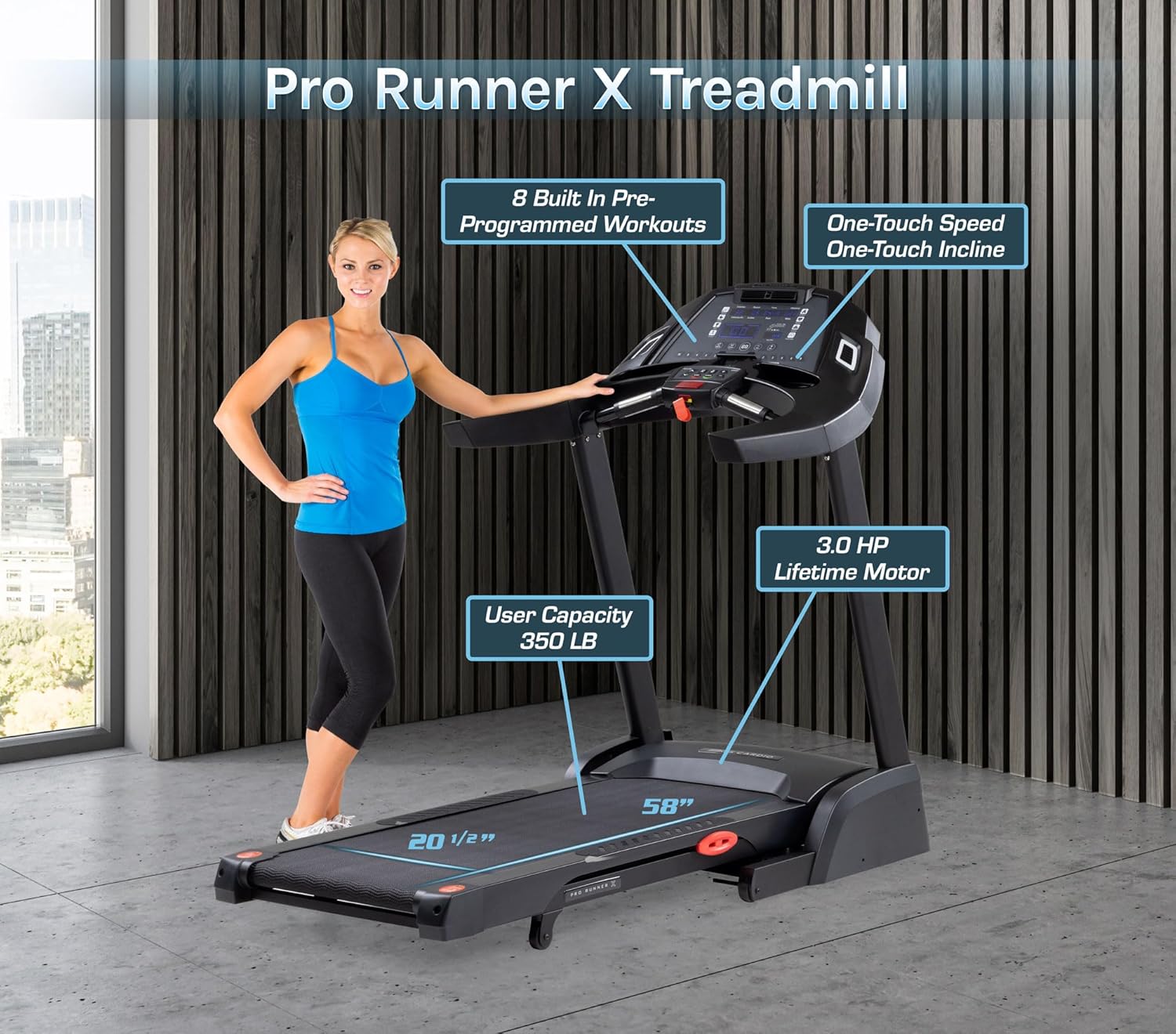 3G Cardio Pro Runner X Treadmill - Heavy Duty Home Construction - FreeSync FTMS Bluetooth Connectivity - Low 6.5" Step-up Height - Foldable Compact Storage - Orthopedic Belt - 350 lb Capacity - Image 4