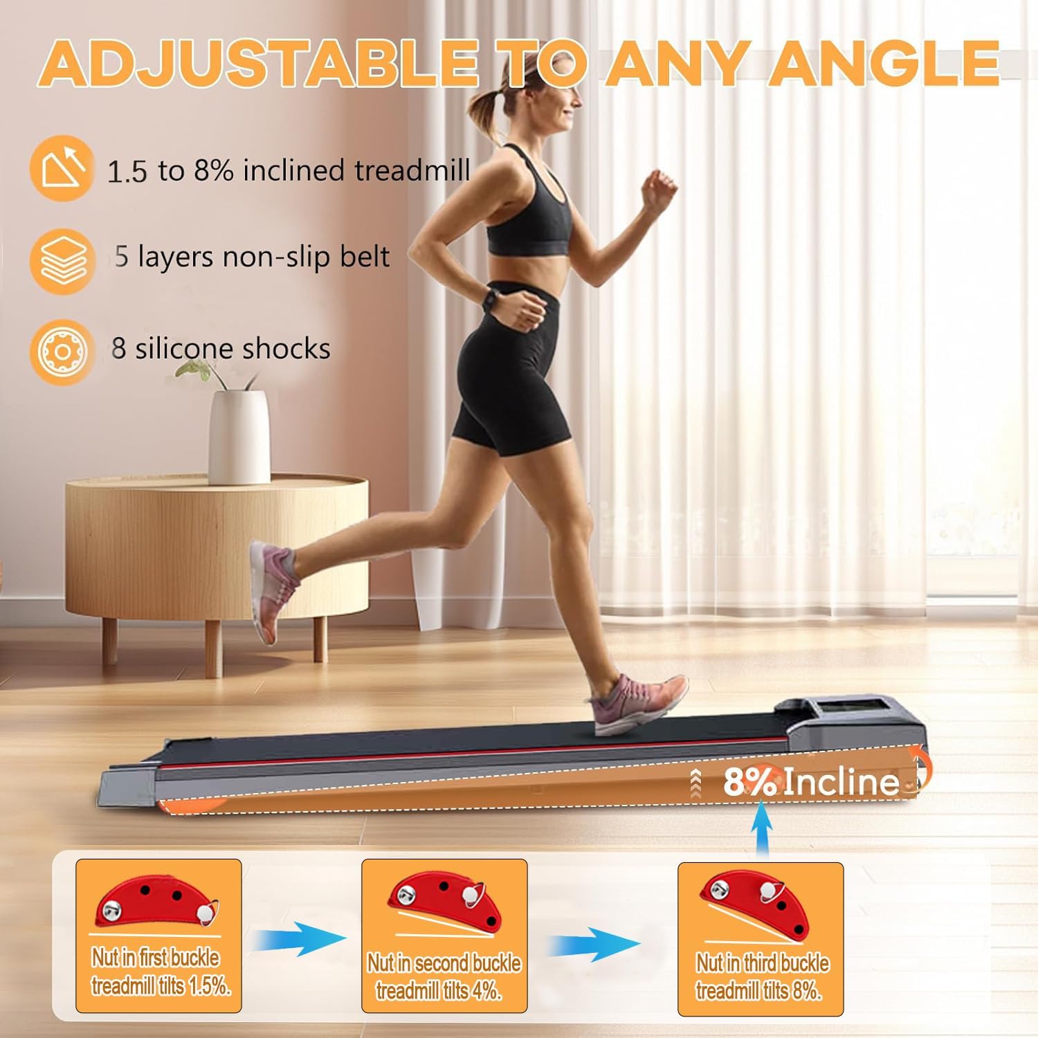 Walking Pad with Handle Bar and Incline, 3 in 1 Under Desk Treadmill with Hiking Mode, 2.5HP Low Noise Walking Treadmill Pad with Remote Control,Portable Treadmills for Home Office, Led Display - Image 4