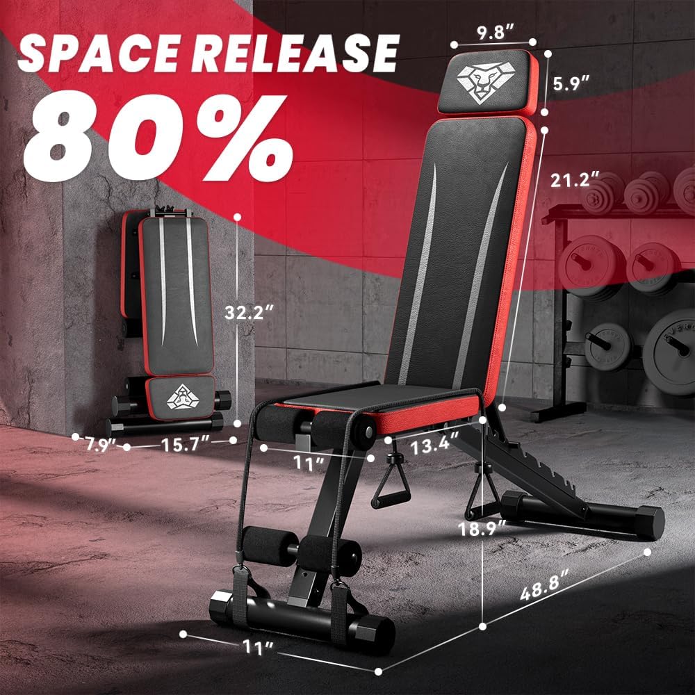 Adjustable Weight Bench, Workout Bench with Adjustable Headrest for Full Body Workout, Fast Folding 660LBS Stable Weight Bench for Men Women Versatile Workouts and Workout Bench for Home Gym (Black) - Image 4