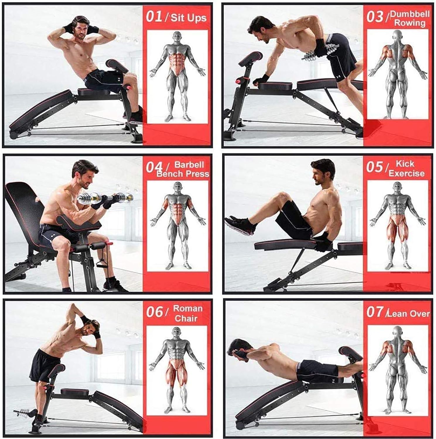 Weight Bench Foldable Bench Press Incline Decline Fitness Bench Full Body Fitness Workout Adjustable Dumbbell Bench Sit Up Bench for Home Gym Exercise - Image 4