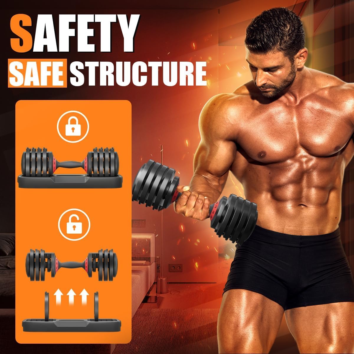 VEICK 25/55 lbs Adjustable Dumbbell with Anti-Slip Turning Handle, Fast Adjust Weight for Men Women, Exercise Equipment with Tray for Home Gym Full Body Workout Fitness - Image 4