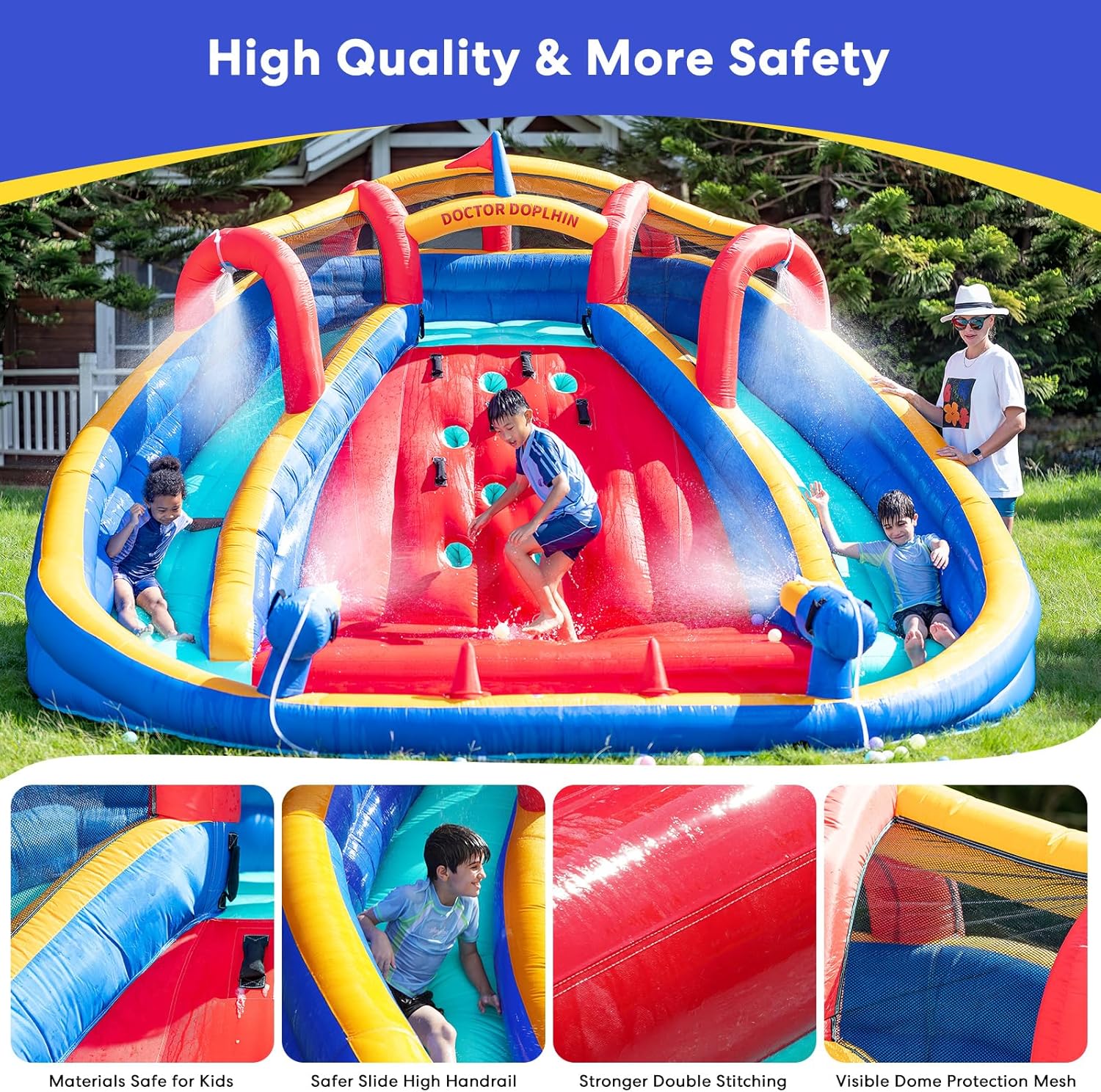 Inflatable Water Double Slides Park, Bounce House with Splash Pool, Large Blow Up Water Slide for Kids with Climbing Wall, Durable Design Backyard Play Park, Quick Setup (Dry/Wet Use) - Image 4
