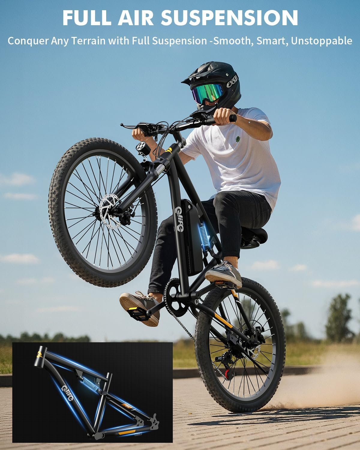 Qlife Racer27.5 Ultra Electric Bike for Adults, 21-Speed 28MPH Adult Electric Bicycles Peak 1200W, Up to 55 Miles, 48V 10.4Ah Removable Battery, Dual Suspension, 27.5" Tire Mountain Ebike - Image 4