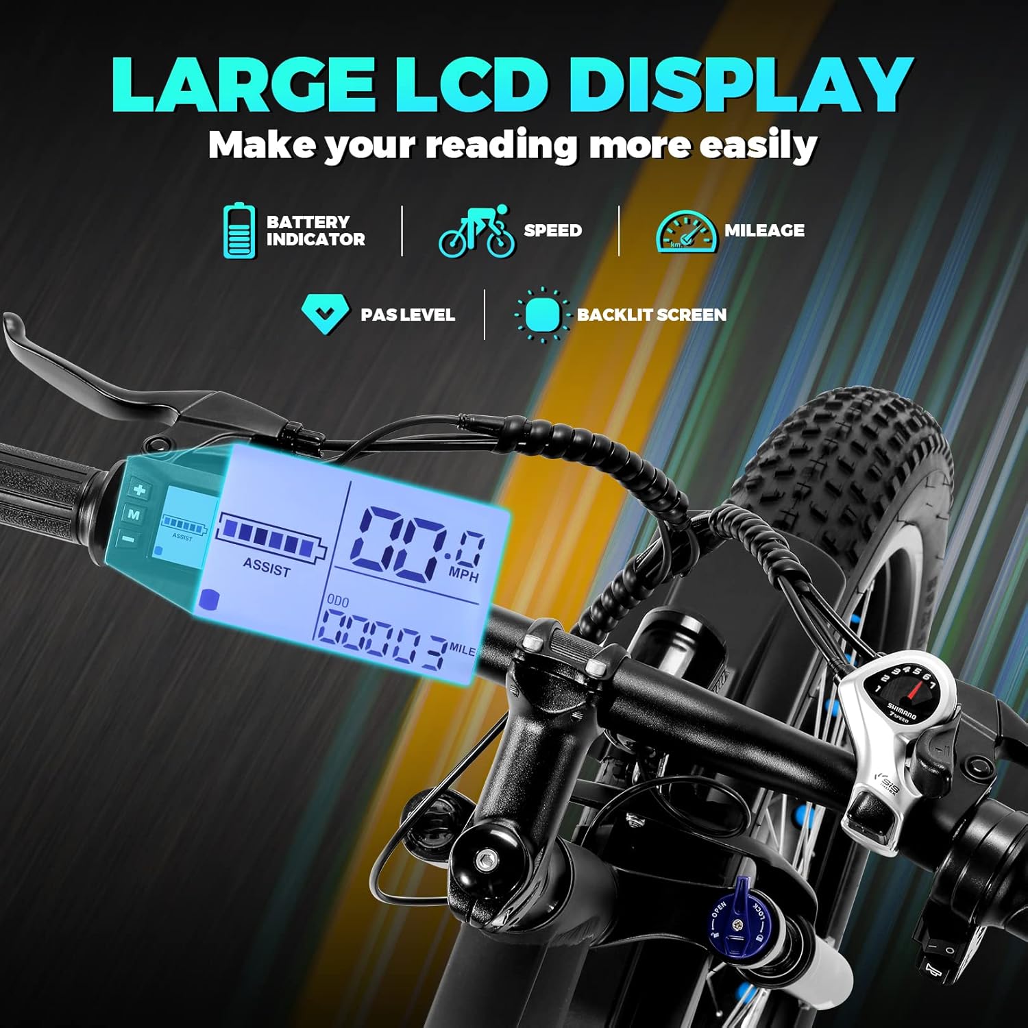 Speedrid Electric Bike 26" Fat Tire Electric Bike for Adult, 25mph Peak 750W 48V 10.4/ 13Ah Removable Battery Electric Mountain Bike, Commuting Off Road Ebike 7 Speed & Front Suspension Fast Charge - Image 5