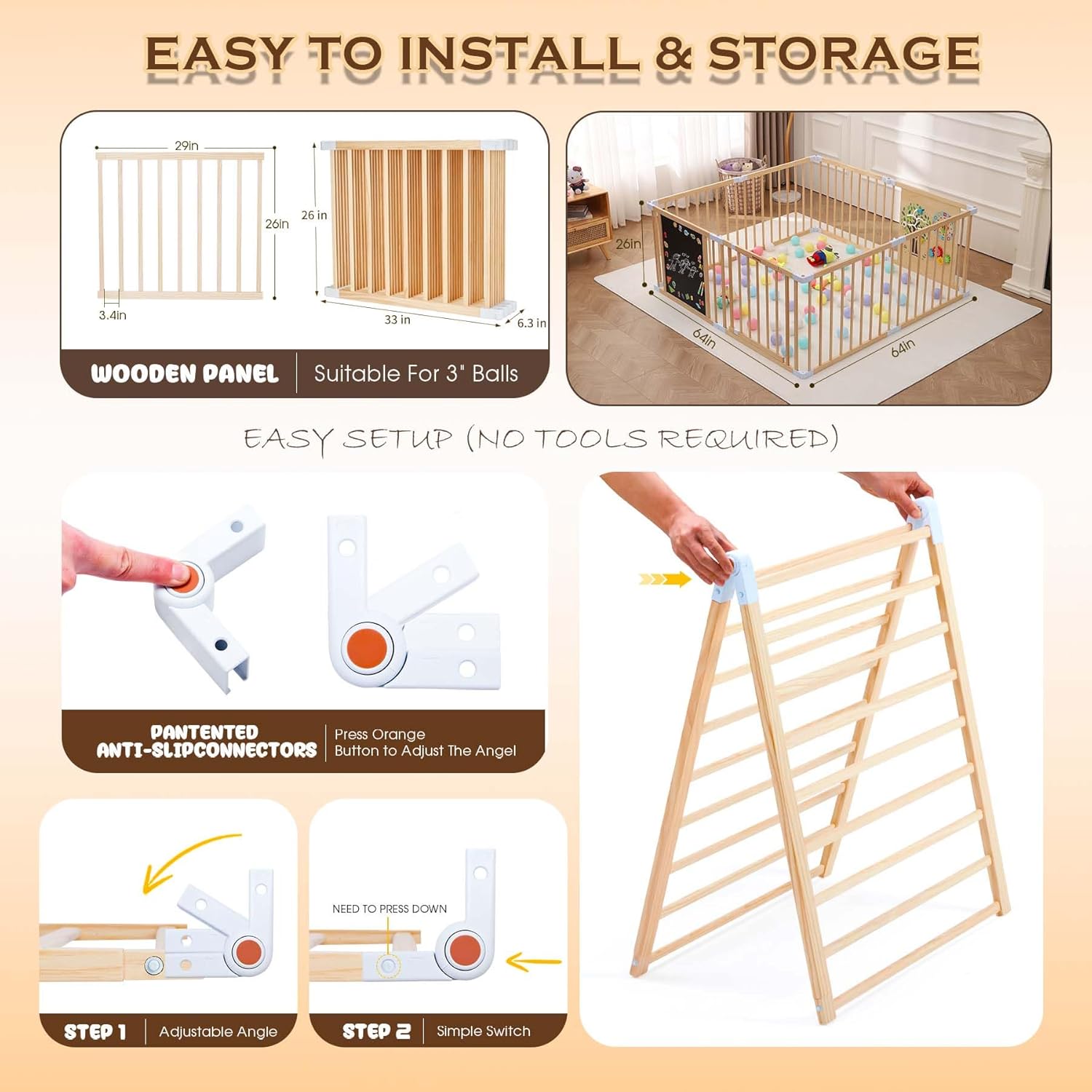 All-in-one Wood Baby Playpen with Door, Adjustable Wooden Play Fence with Magnetic Dual-Sided Chalkboard, Whiteboard & Montessori Activity Toys, Expandable Activity Center Safe Playard for Babies 3M+ - Image 5