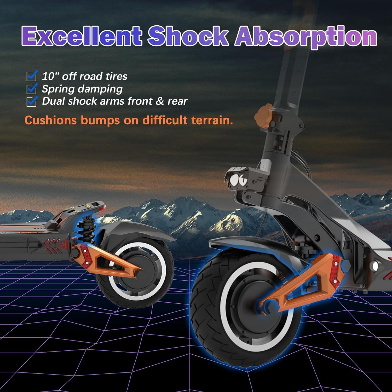 KuKirin G3PRO/G4 Electric Scooter for Adults, 2400W Powerful Motor Up to 40MPH, 10.5" Off Road Tires 52V/23Ah Large Capacity, KUGOO Kirin Folding Fast e Scooter for Adult - Image 5