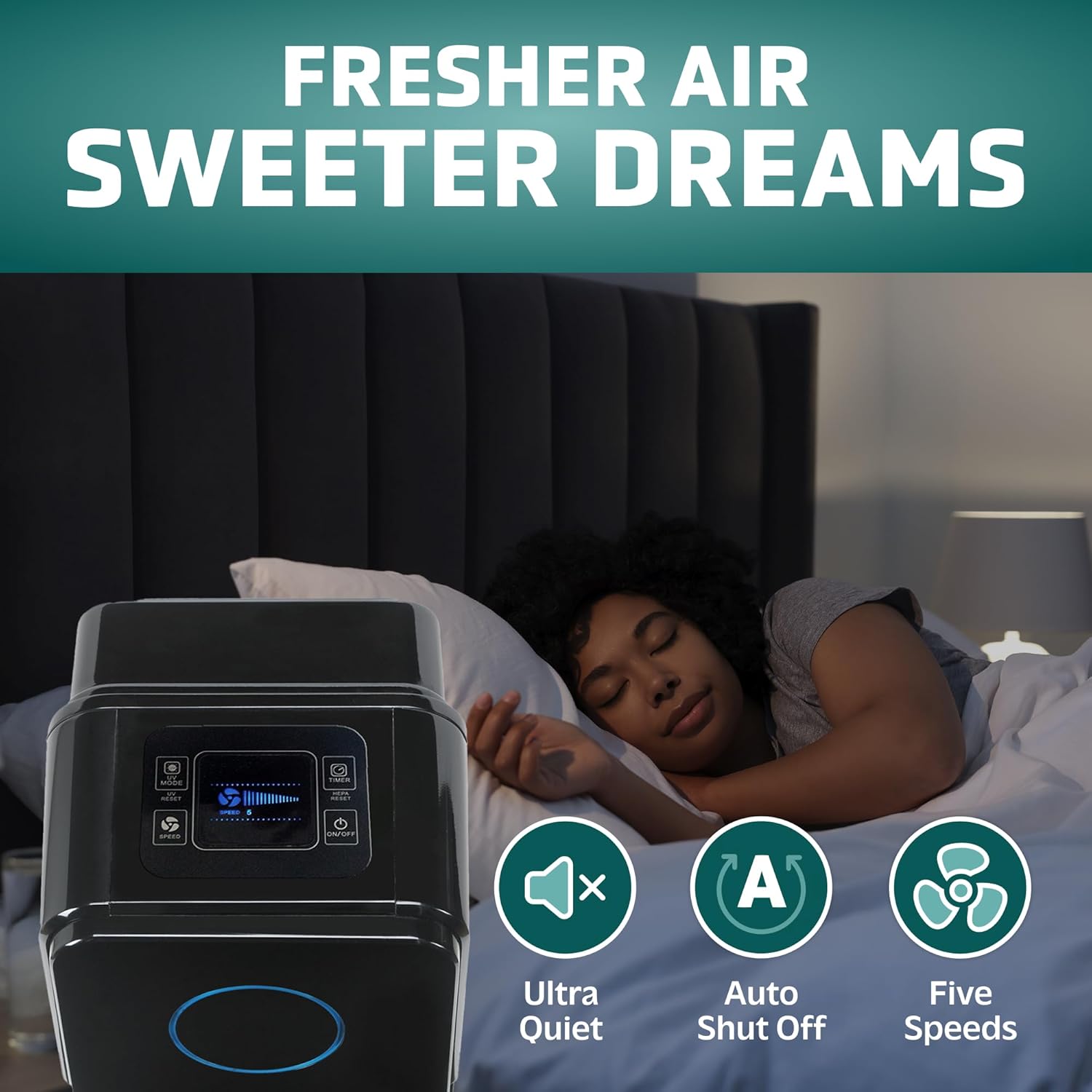 GermGuardian Air Purifier for Home with HEPA Pure Filter, for Wildfire Smoke, Pet Dander, Pollen, Odors, Large Rooms Up To 870 Sq. Ft., Removes 99.97% Pollutants, UV-C Light, 28", AC5350B, Black - Image 5