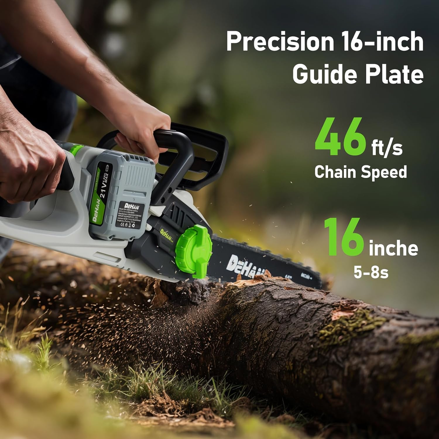 16 Inch Brushless Chainsaw with 2 x 4.0Ah 21V Battery, Tool-Free Chain Tensioning, Instant Chain Brake & Transparent Oil Tank – Tools for Tree Trimming & Wood Cutting - Image 5