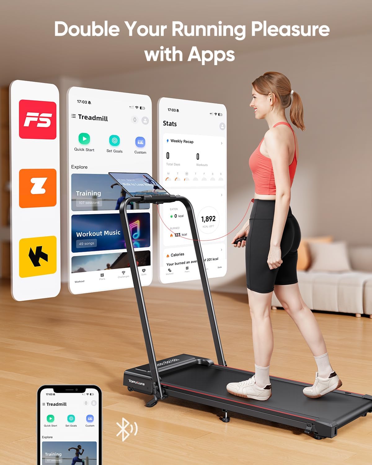 4 In 1 Foldable Walking Pad Treadmill with Incline and Handle Bar, 2.5HP with Dual Display and Mute Control Under Desk Treadmills for Home with App Bluetooth Folding Treadmill for Small Space - Image 5
