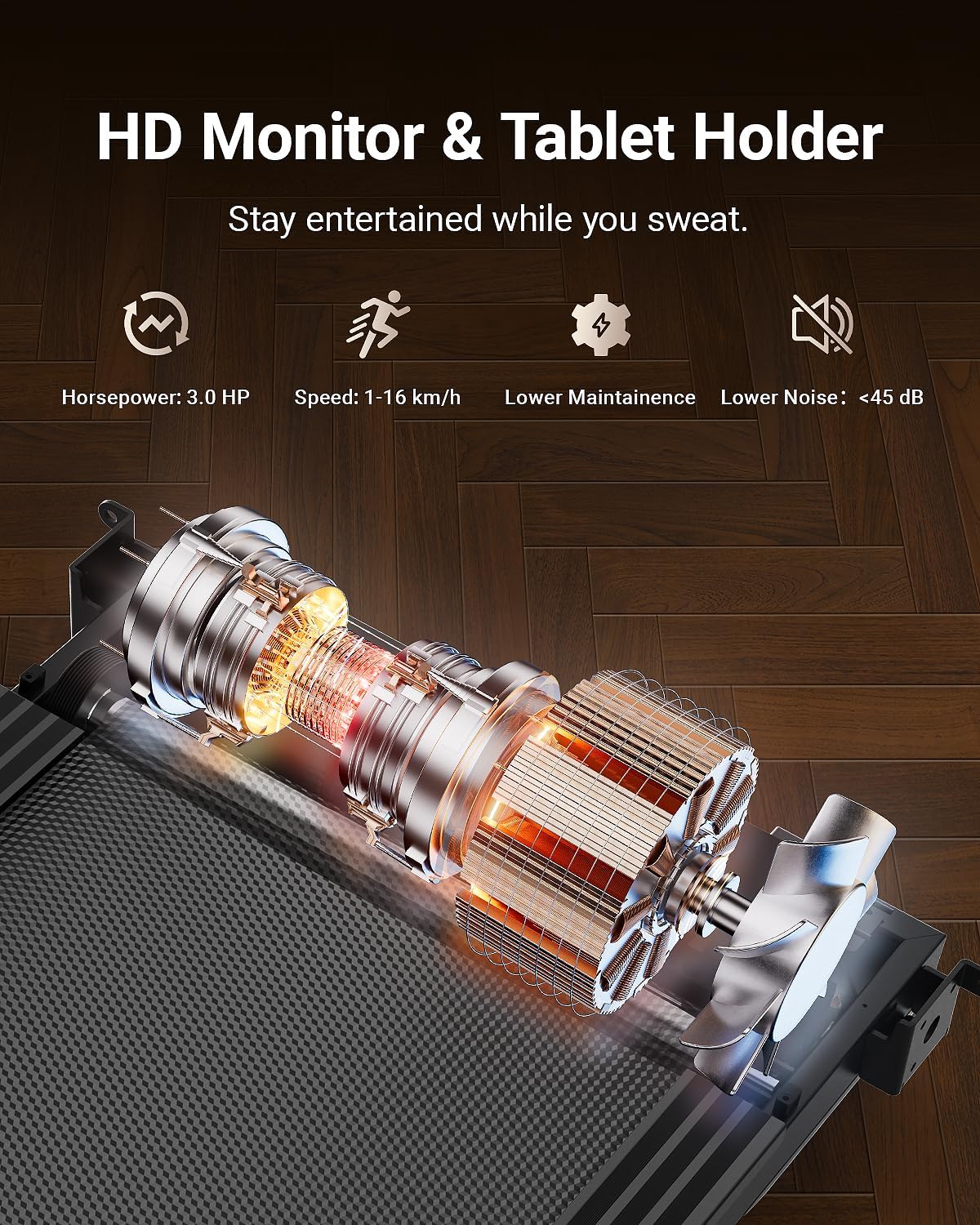 HARISON Treadmill for Home with Incline, Treadmill for Seniors with 3.0HP, Running Machine with 300 lbs Weight Capacity, 17.72" Wide Tread Belt, HARISON APP and Bluetooth Speaker - Image 5