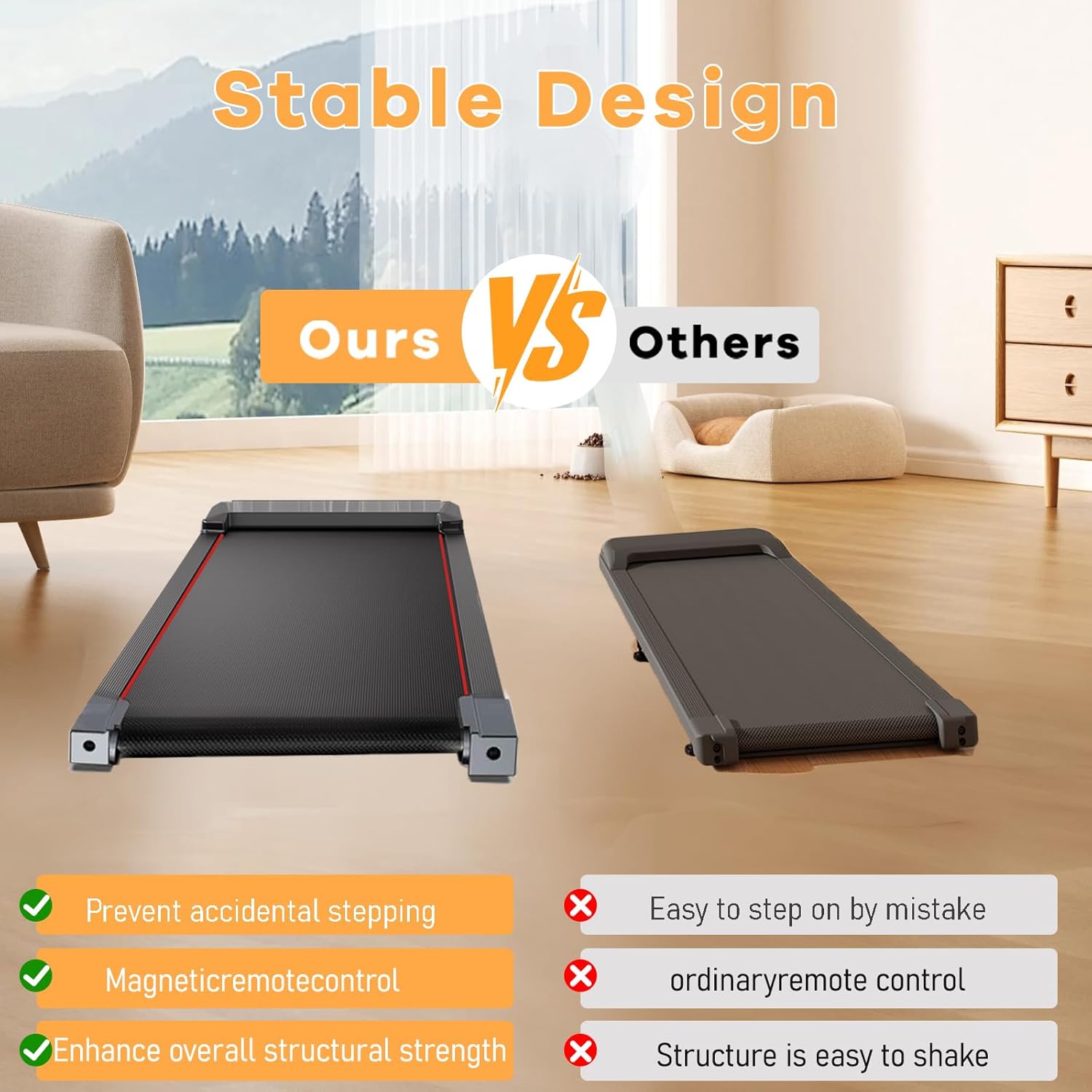 Walking Pad with Handle Bar and Incline, 3 in 1 Under Desk Treadmill with Hiking Mode, 2.5HP Low Noise Walking Treadmill Pad with Remote Control,Portable Treadmills for Home Office, Led Display - Image 5