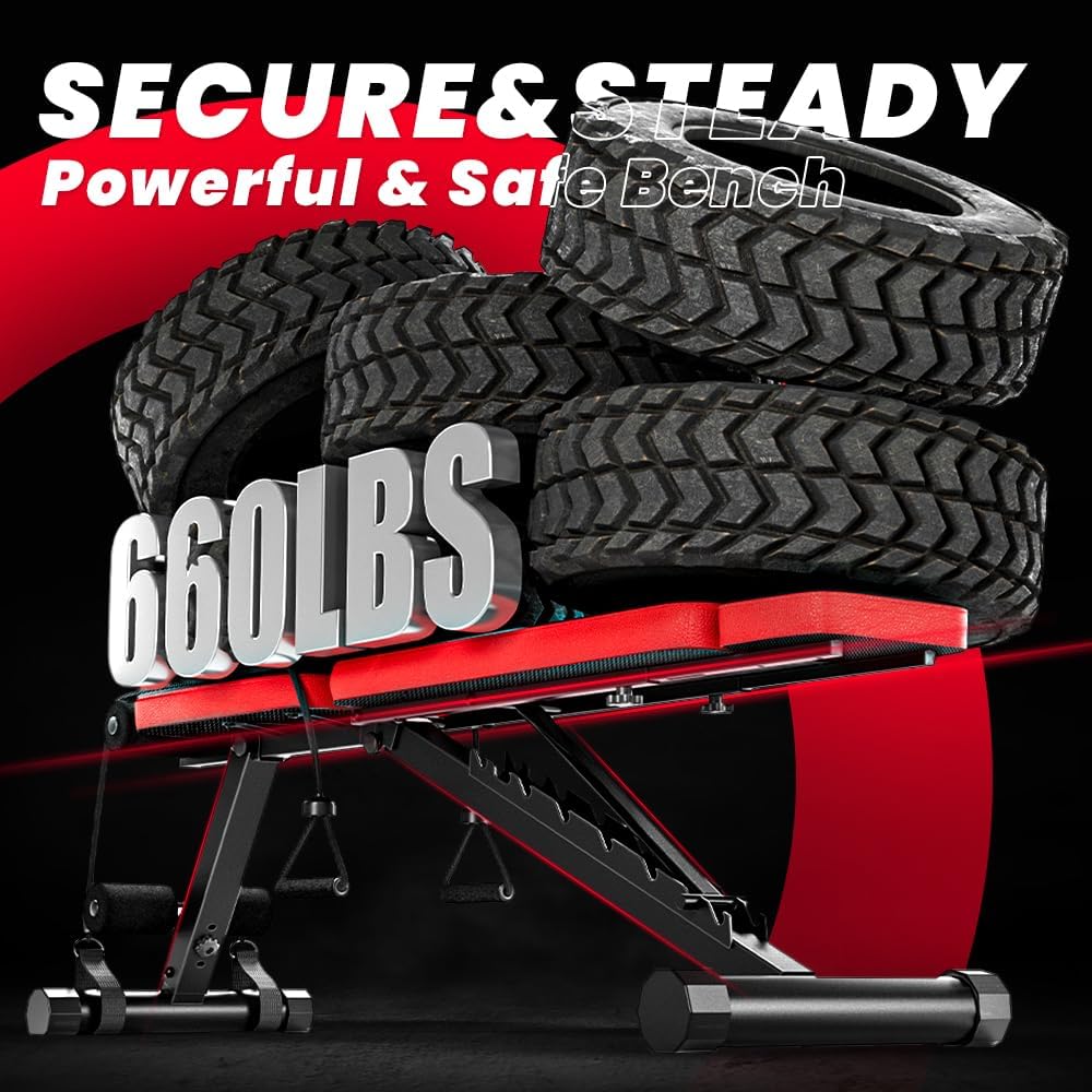 Adjustable Weight Bench, Workout Bench with Adjustable Headrest for Full Body Workout, Fast Folding 660LBS Stable Weight Bench for Men Women Versatile Workouts and Workout Bench for Home Gym (Black) - Image 5