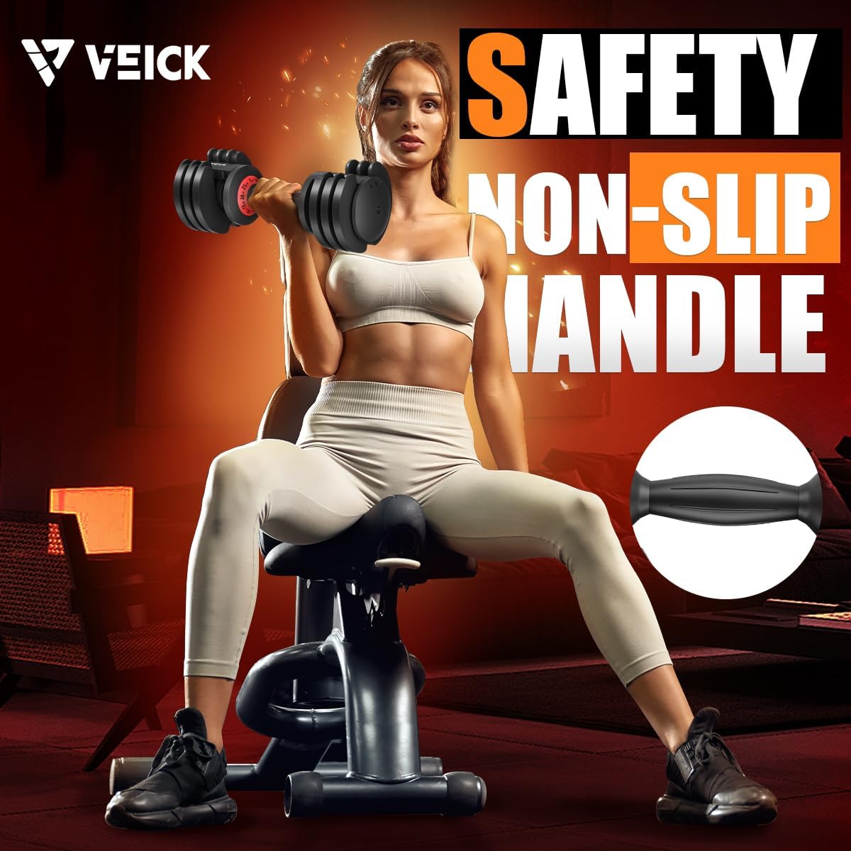 VEICK 25/55 lbs Adjustable Dumbbell with Anti-Slip Turning Handle, Fast Adjust Weight for Men Women, Exercise Equipment with Tray for Home Gym Full Body Workout Fitness - Image 5