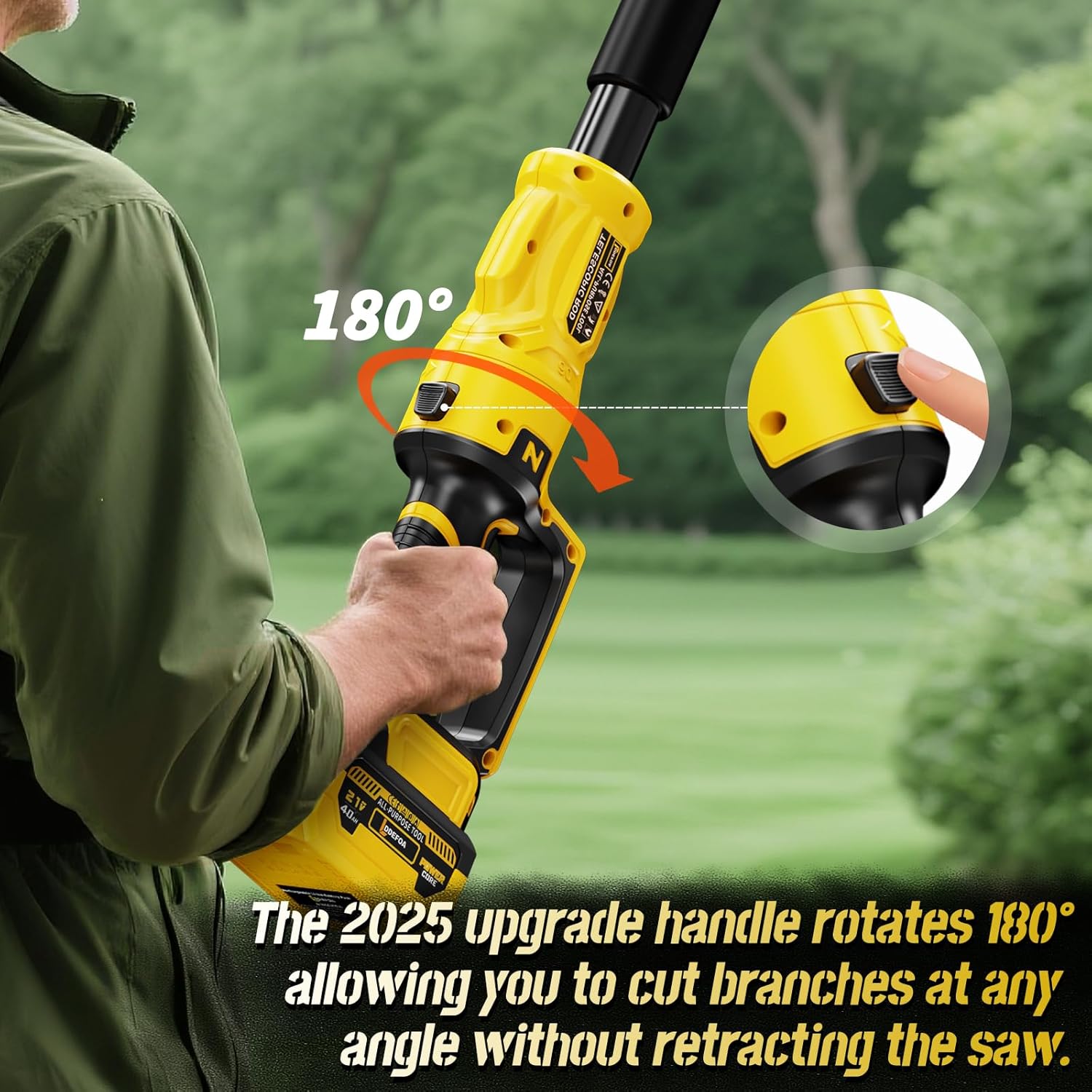 3-in-1 Electric Pole Saws for Tree Trimming, 8"&6" Mini Chainsaw with Extension Pole Total Reach of Max 15.58ft, 1000W Brushless Motor, Cordless Pole Saw Auto Oiling, 2×4.0Ah Battery, for Wood Cutting - Image 6