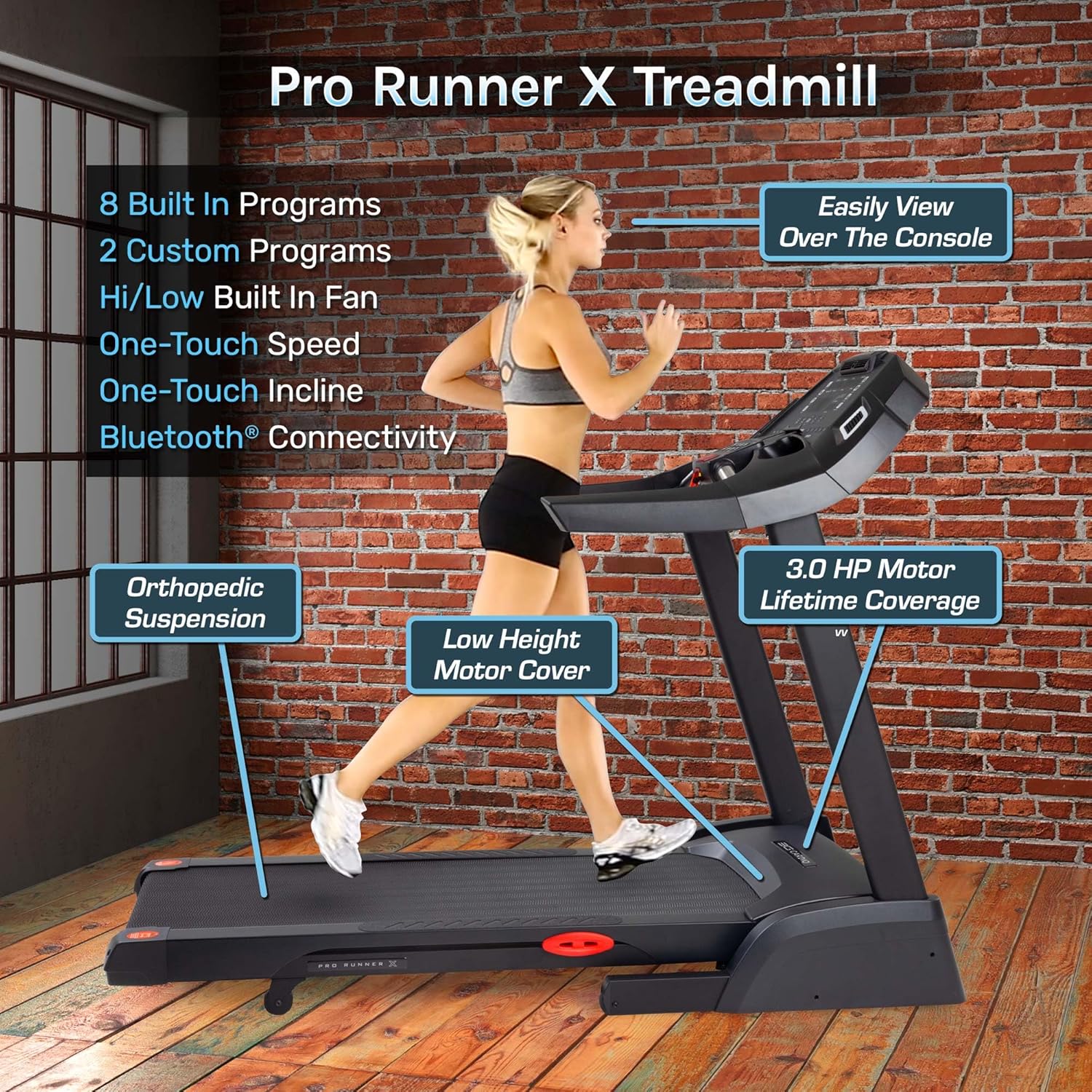 3G Cardio Pro Runner X Treadmill - Heavy Duty Home Construction - FreeSync FTMS Bluetooth Connectivity - Low 6.5" Step-up Height - Foldable Compact Storage - Orthopedic Belt - 350 lb Capacity - Image 6