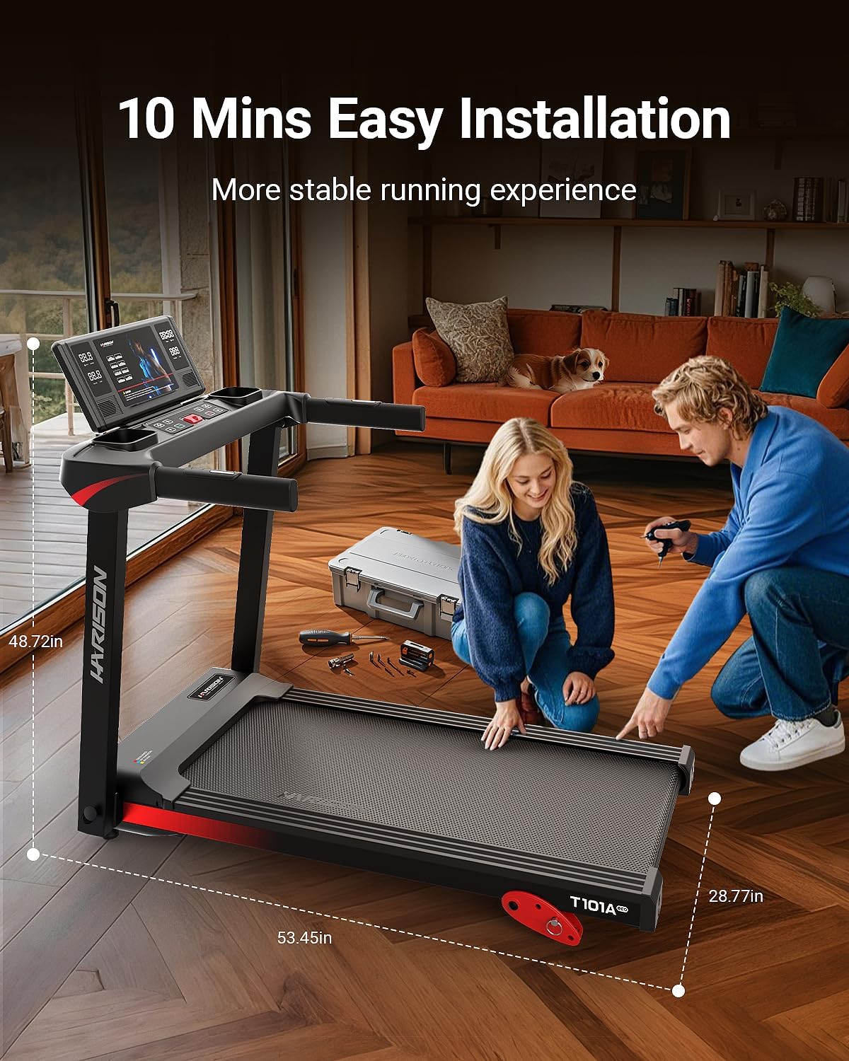 HARISON Treadmill for Home with Incline, Treadmill for Seniors with 3.0HP, Running Machine with 300 lbs Weight Capacity, 17.72" Wide Tread Belt, HARISON APP and Bluetooth Speaker - Image 6