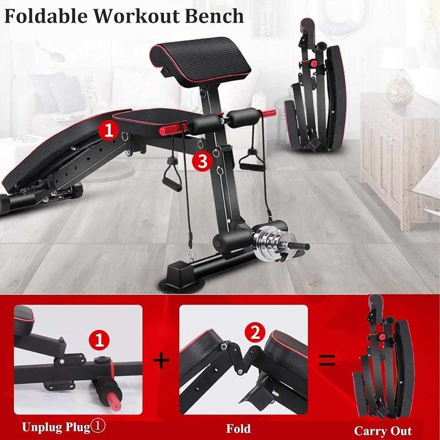 Weight Bench Foldable Bench Press Incline Decline Fitness Bench Full Body Fitness Workout Adjustable Dumbbell Bench Sit Up Bench for Home Gym Exercise - Image 6