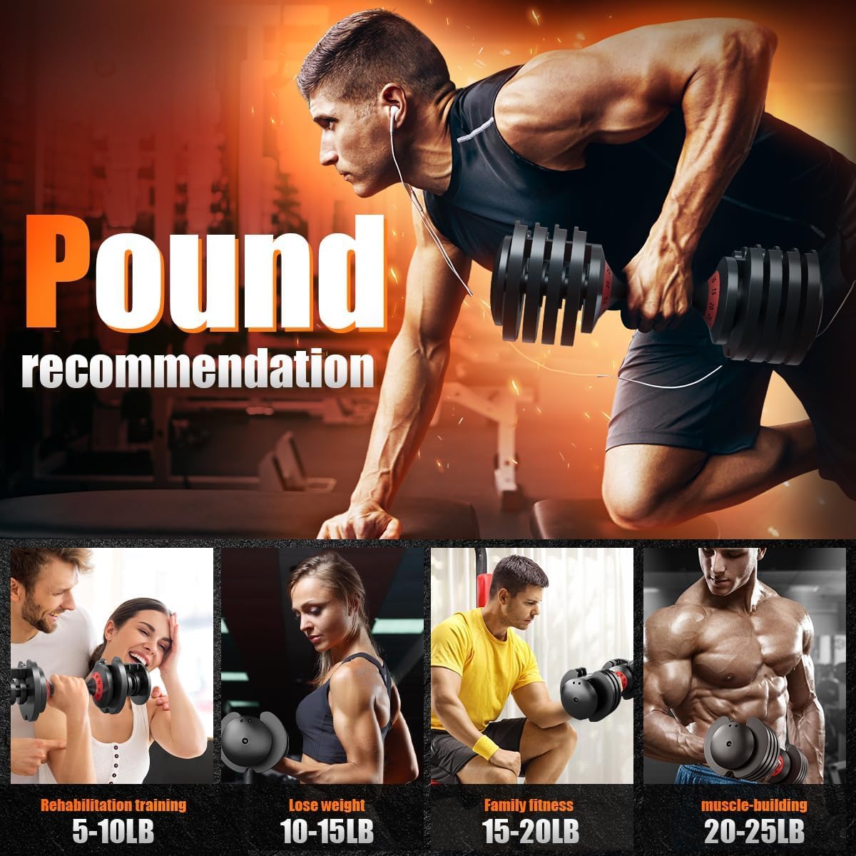 VEICK 25/55 lbs Adjustable Dumbbell with Anti-Slip Turning Handle, Fast Adjust Weight for Men Women, Exercise Equipment with Tray for Home Gym Full Body Workout Fitness - Image 6