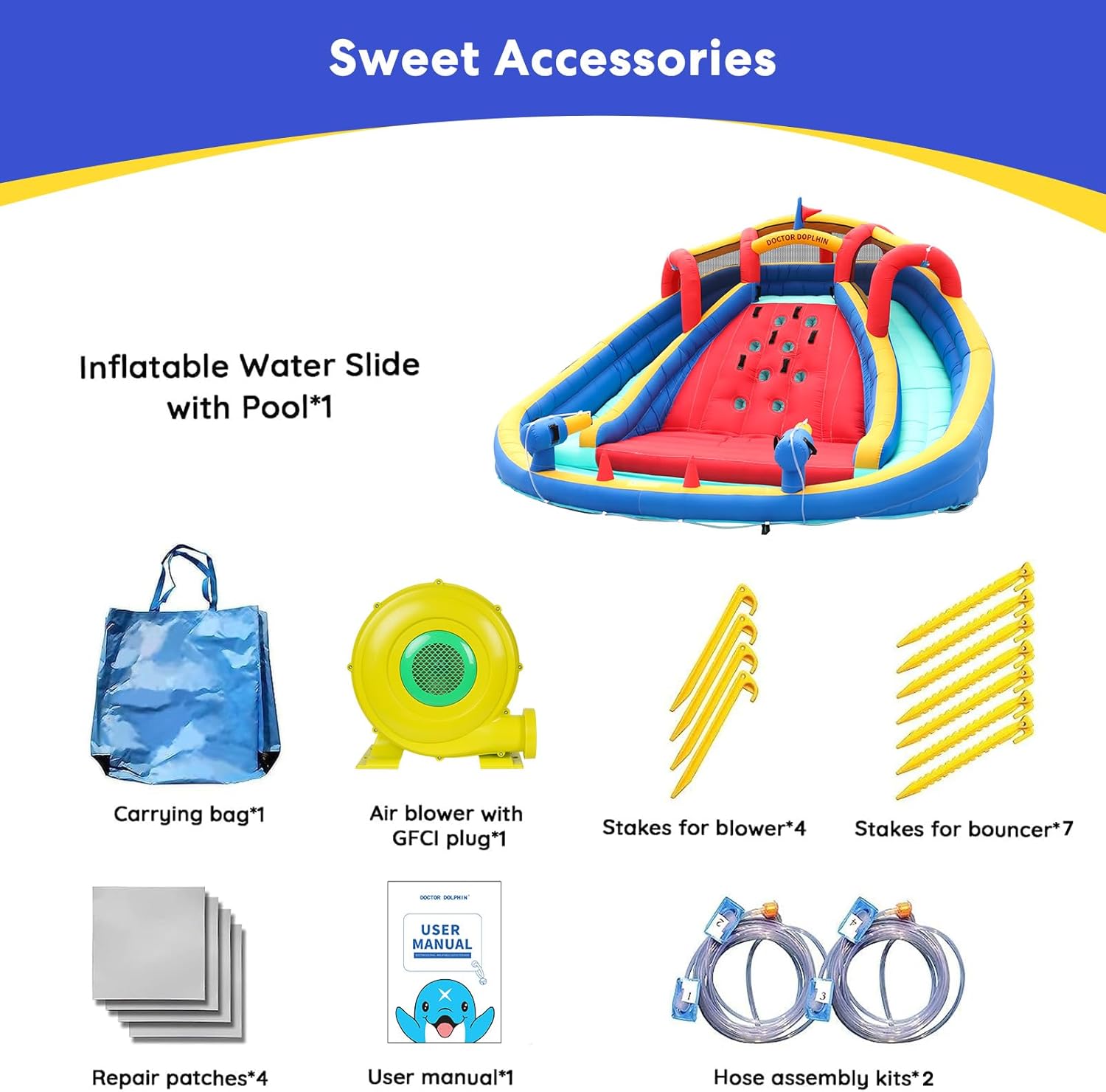 Inflatable Water Double Slides Park, Bounce House with Splash Pool, Large Blow Up Water Slide for Kids with Climbing Wall, Durable Design Backyard Play Park, Quick Setup (Dry/Wet Use) - Image 6