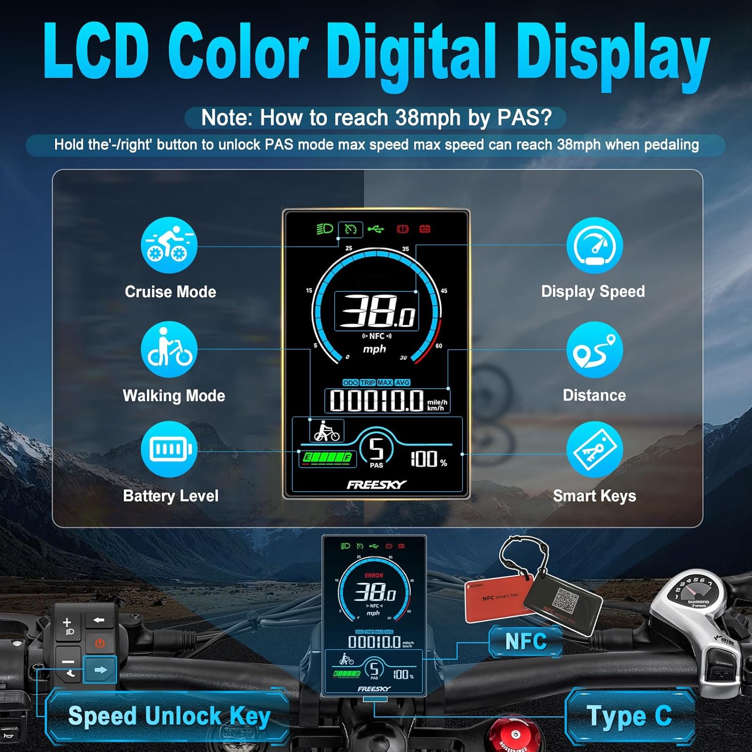 FREESKY 2500W BAFANG Motor Electric Bike for Adults, 48V 30Ah Samsung Cells Removable Battery Ebike 120 Miles, 38+MPH, 26" Fat Tire Dirt All-Terrain Mountain E Bike, Full Suspension, UL 2849 Certified - Image 6