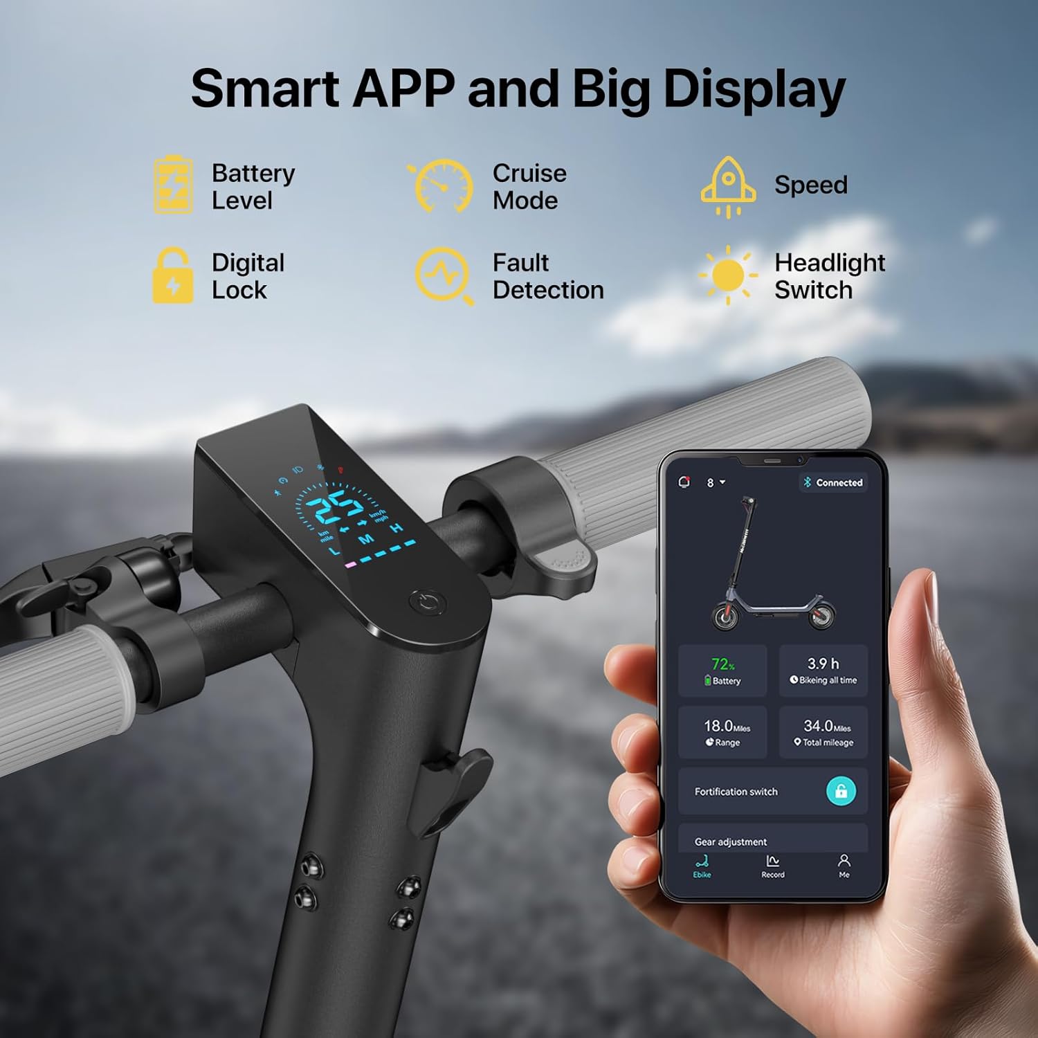 MEGAWHEELS Electric Scooter,Electric Scooter Adults,10in Pneumatic Tires,350W Motor,19 Miles Range,E Scooter with Smart APP Control for Commuting, Outdoor, Short Travel UL2272 - Image 6