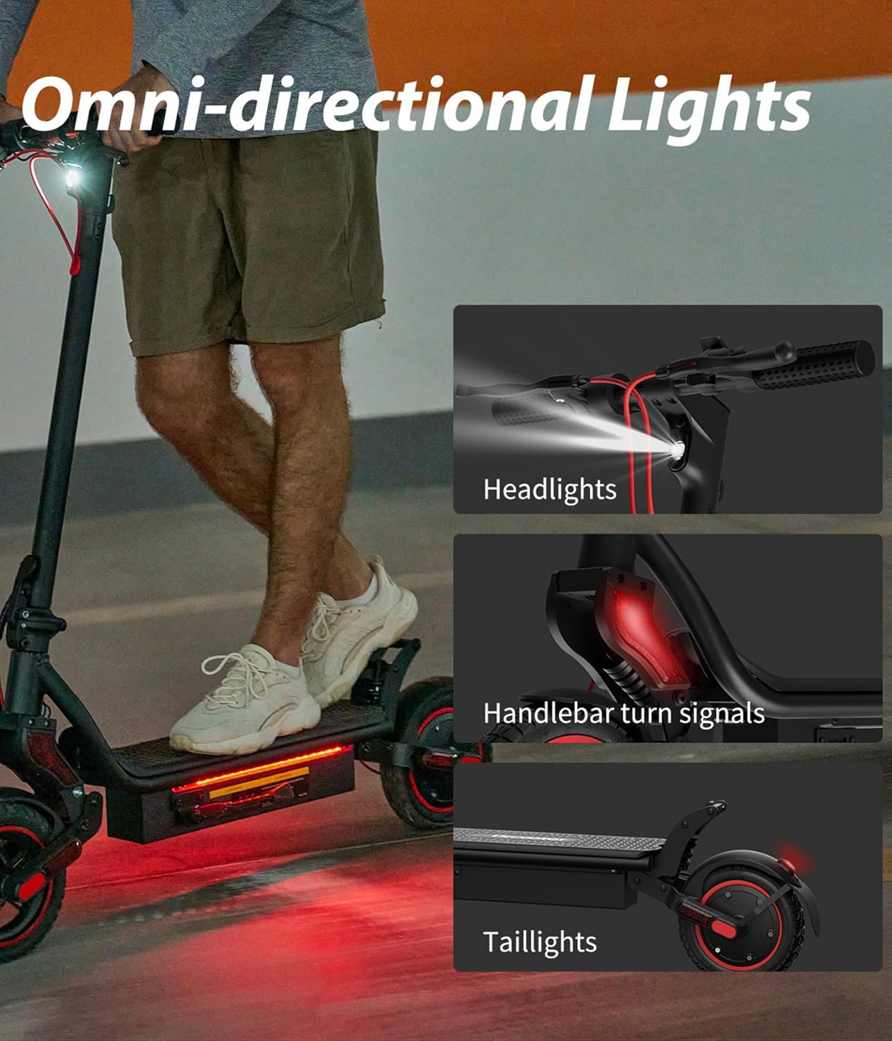 Electric Scooter Adult, 1000/750/500W Powerful Motor Escooter for Adults, 28/25/22MPH Top Speed & 28/25/23 Mile Range, 10/9.3" Off-Road Tires, Dual Suspension & Ambient Light - Image 6