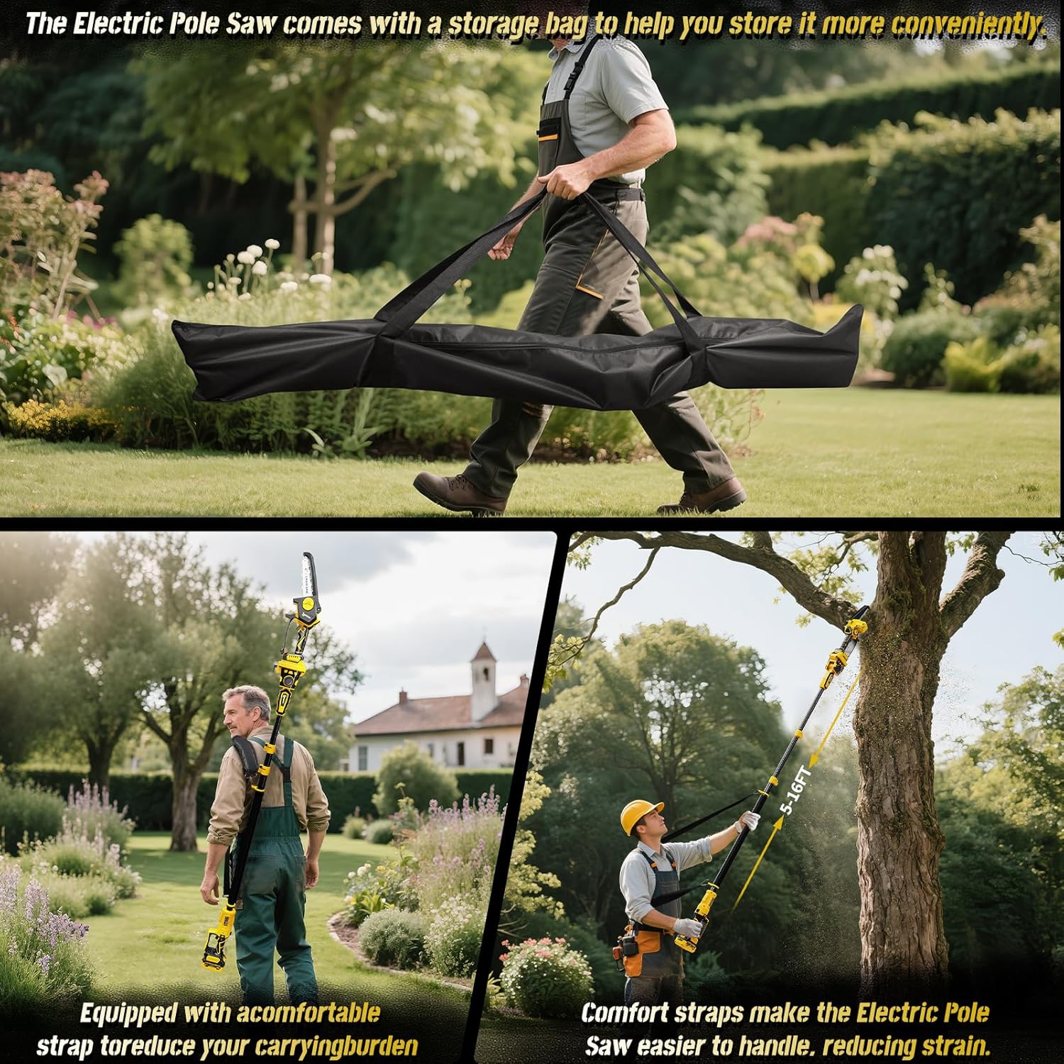 3-in-1 Electric Pole Saws for Tree Trimming, 8"&6" Mini Chainsaw with Extension Pole Total Reach of Max 15.58ft, 1000W Brushless Motor, Cordless Pole Saw Auto Oiling, 2×4.0Ah Battery, for Wood Cutting - Image 7