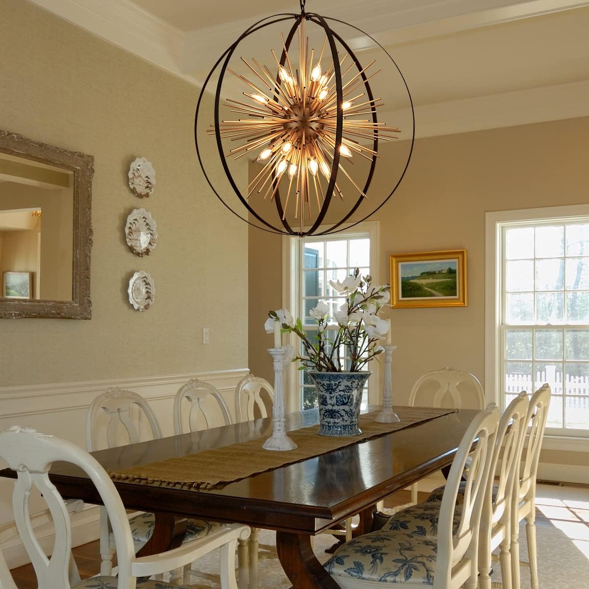 31.5" Black Gold 16-Light Globe Sputnik Chandelier Modern Industrial Adjustable Hanging Ceiling Firework Pendant Light Fixture for Entryway Foyer Stairway Bedroom Dining Living Room Hallway - Image 7