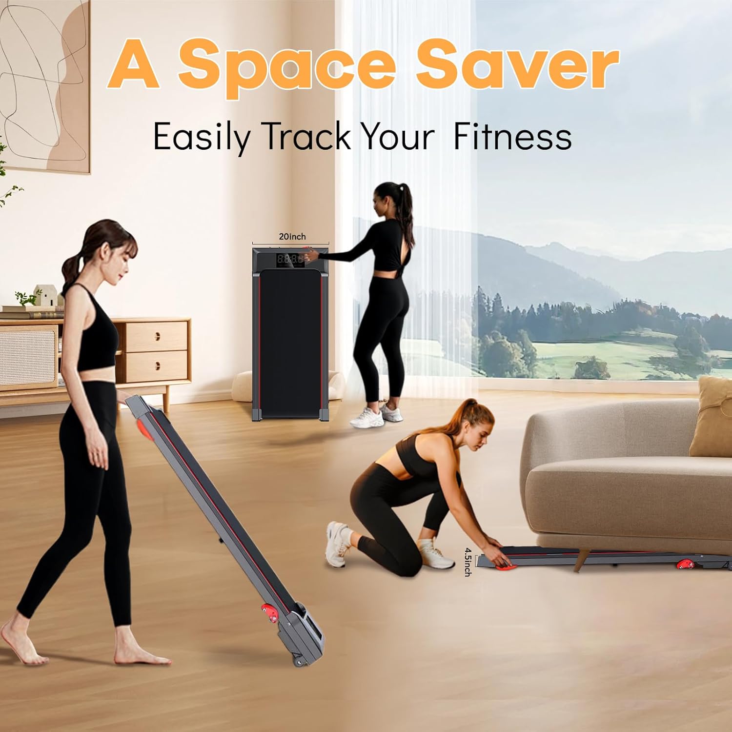 Walking Pad with Handle Bar and Incline, 3 in 1 Under Desk Treadmill with Hiking Mode, 2.5HP Low Noise Walking Treadmill Pad with Remote Control,Portable Treadmills for Home Office, Led Display - Image 7