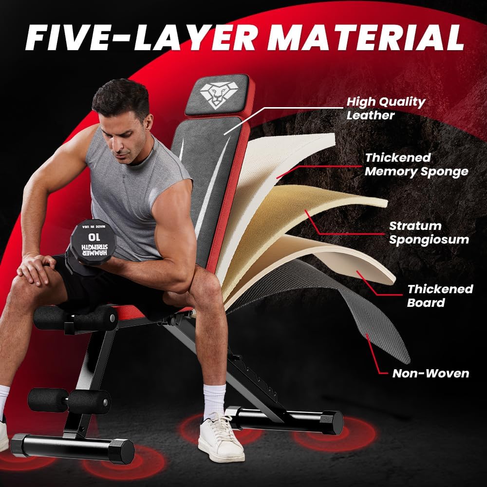 Adjustable Weight Bench, Workout Bench with Adjustable Headrest for Full Body Workout, Fast Folding 660LBS Stable Weight Bench for Men Women Versatile Workouts and Workout Bench for Home Gym (Black) - Image 7