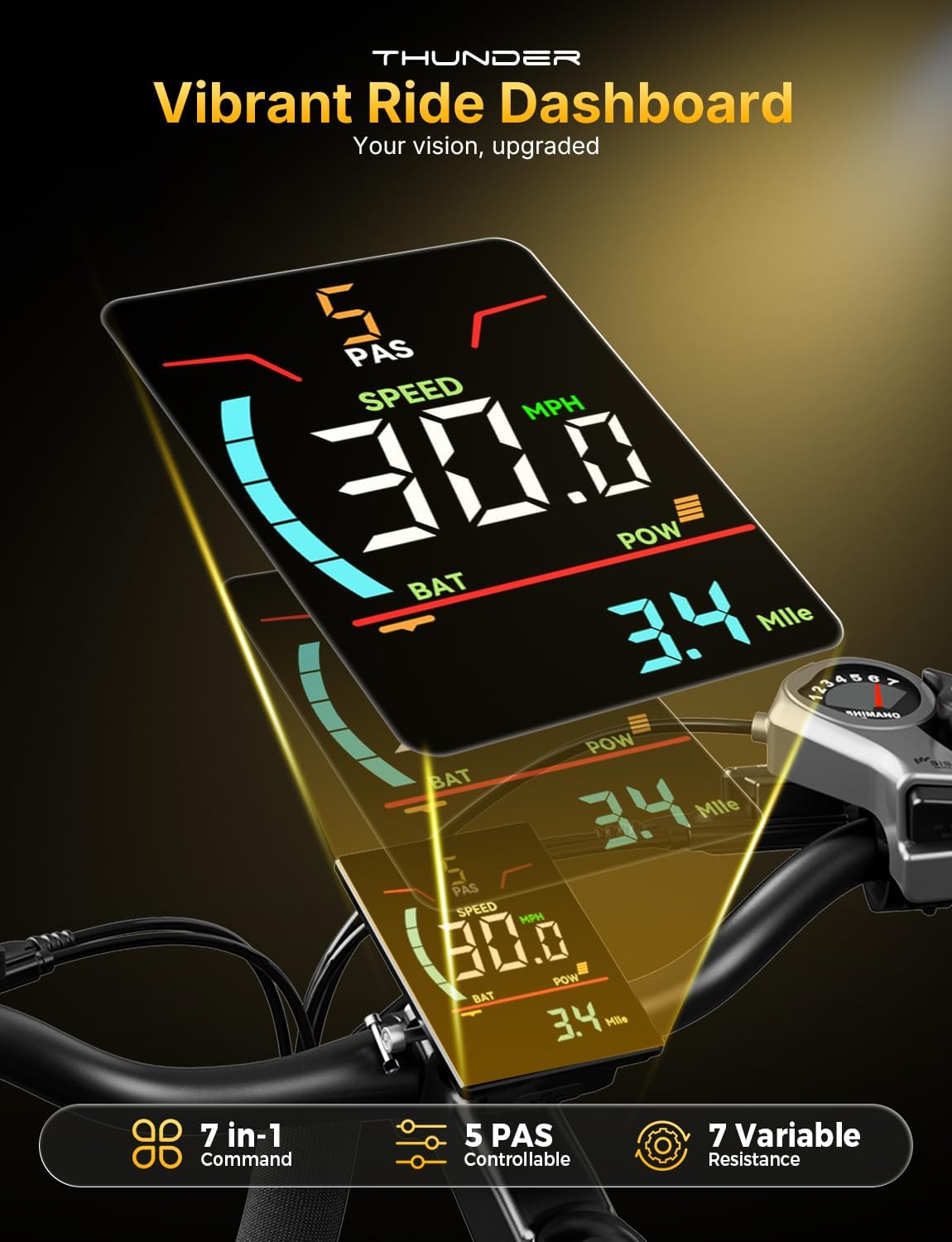 Jasion Thunder Electric Bike, 1500W Peak Motor, 30+MPH Max Speed & 80 Miles with 864Wh Removable Battery, APP Control Ebike for Adults, Hydraulic Brakes, Front Suspension, 26'' x 4'' Fat Tire Bicycles - Image 7