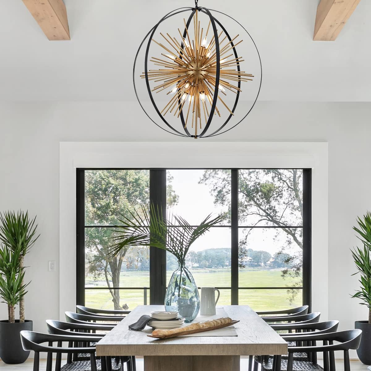 31.5" Black Gold 16-Light Globe Sputnik Chandelier Modern Industrial Adjustable Hanging Ceiling Firework Pendant Light Fixture for Entryway Foyer Stairway Bedroom Dining Living Room Hallway - Image 8