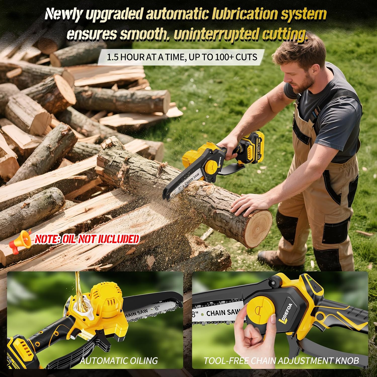 3-in-1 Electric Pole Saws for Tree Trimming, 8"&6" Mini Chainsaw with Extension Pole Total Reach of Max 15.58ft, 1000W Brushless Motor, Cordless Pole Saw Auto Oiling, 2×4.0Ah Battery, for Wood Cutting - Image 8