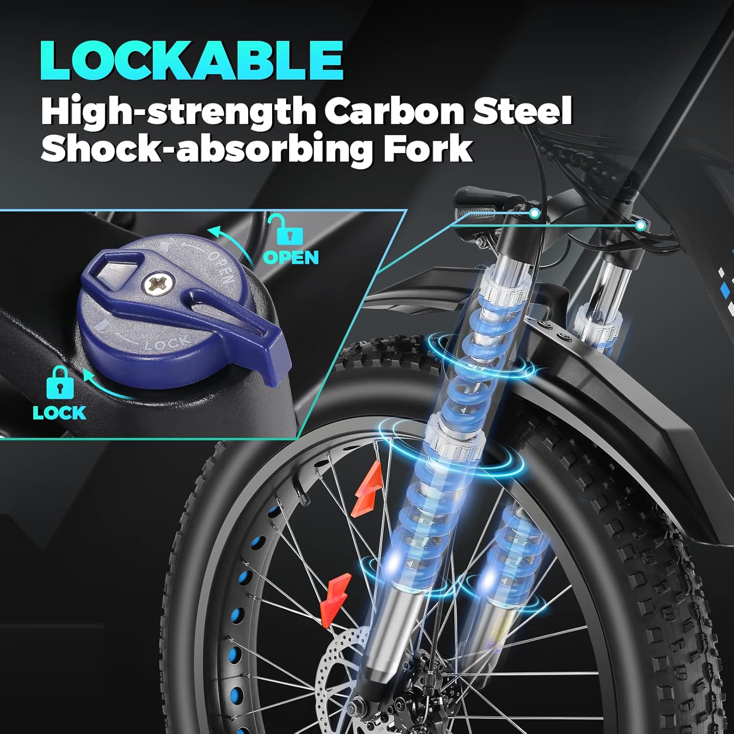 Speedrid Electric Bike 26" Fat Tire Electric Bike for Adult, 25mph Peak 750W 48V 10.4/ 13Ah Removable Battery Electric Mountain Bike, Commuting Off Road Ebike 7 Speed & Front Suspension Fast Charge - Image 8