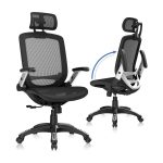 GABRYLLY Ergonomic Office Chair, High Back Home Desk Chair with Headrest, Flip-Up Arms, 90-120° Tilt Lock and Wide Cushion, Big and Tall Mesh Chairs for Man Woman, Black Task Chair