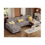 Furmax Sectional Couches for Living Room, U-Shaped Sofa Couch with Linen Fabric, 4 Seat Sofa Set with Double Chaise for Apartment (Fabric, Grey)