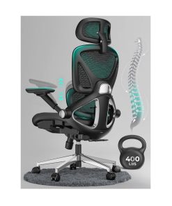 CAPOT Ergonomic Mesh Office Chair, Adjustable Lumbar High Back Desk Chair 400lbs, 4D Flip-up Arms, 3-Level Tilt Backrest, 3D Headrest, PU Wheels, Swivel Rolling Computer Seating for Long Desk Work