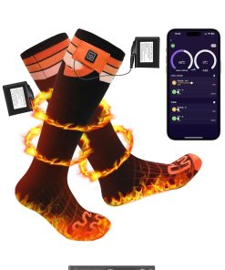 Heated Socks for Men Women Rechargeable, Electric Cold Winter Heat Socks Rechargeable Battery Waterproof & Windproof Winter Socks for Outdoor Riding Camping Hiking (Orange, M)