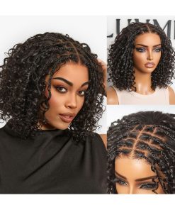 LUVME HAIR Boho Braided Deep Curly 5x5 Closure Lace with Braided Bob 10 Inch Human Hair Wigs Curly Deep Wave Glueless 10 Inches Pre Cut Plucked Hd Lace Short Wig Ready To Go Bleached Knots Black Wigs
